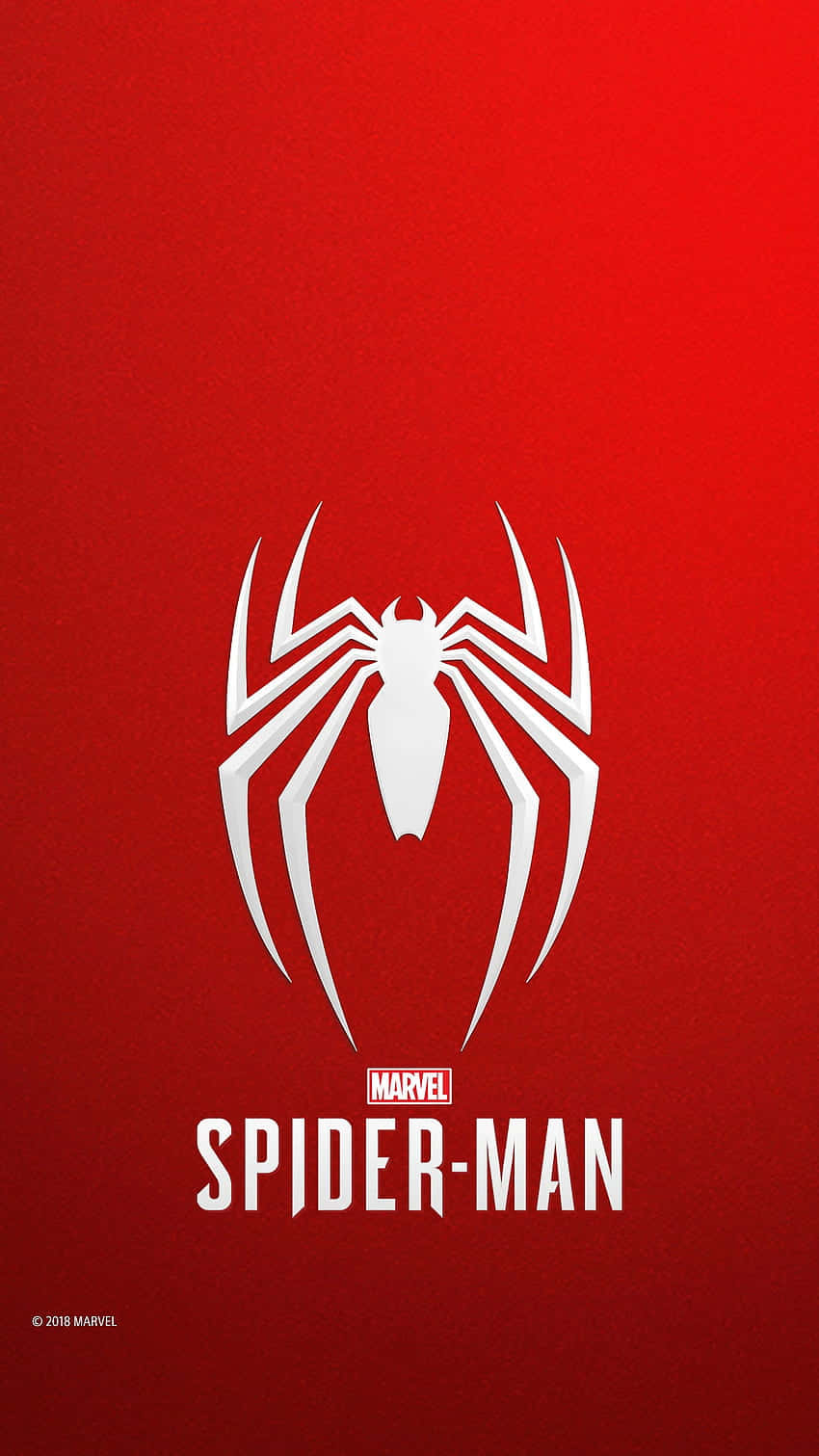Spider Man Ps4 Logo 桌布 壁紙 — 一個大膽的白色蜘蛛人標誌，居中在帶有紋理的紅色背景上，下方有Marvel品牌標識。