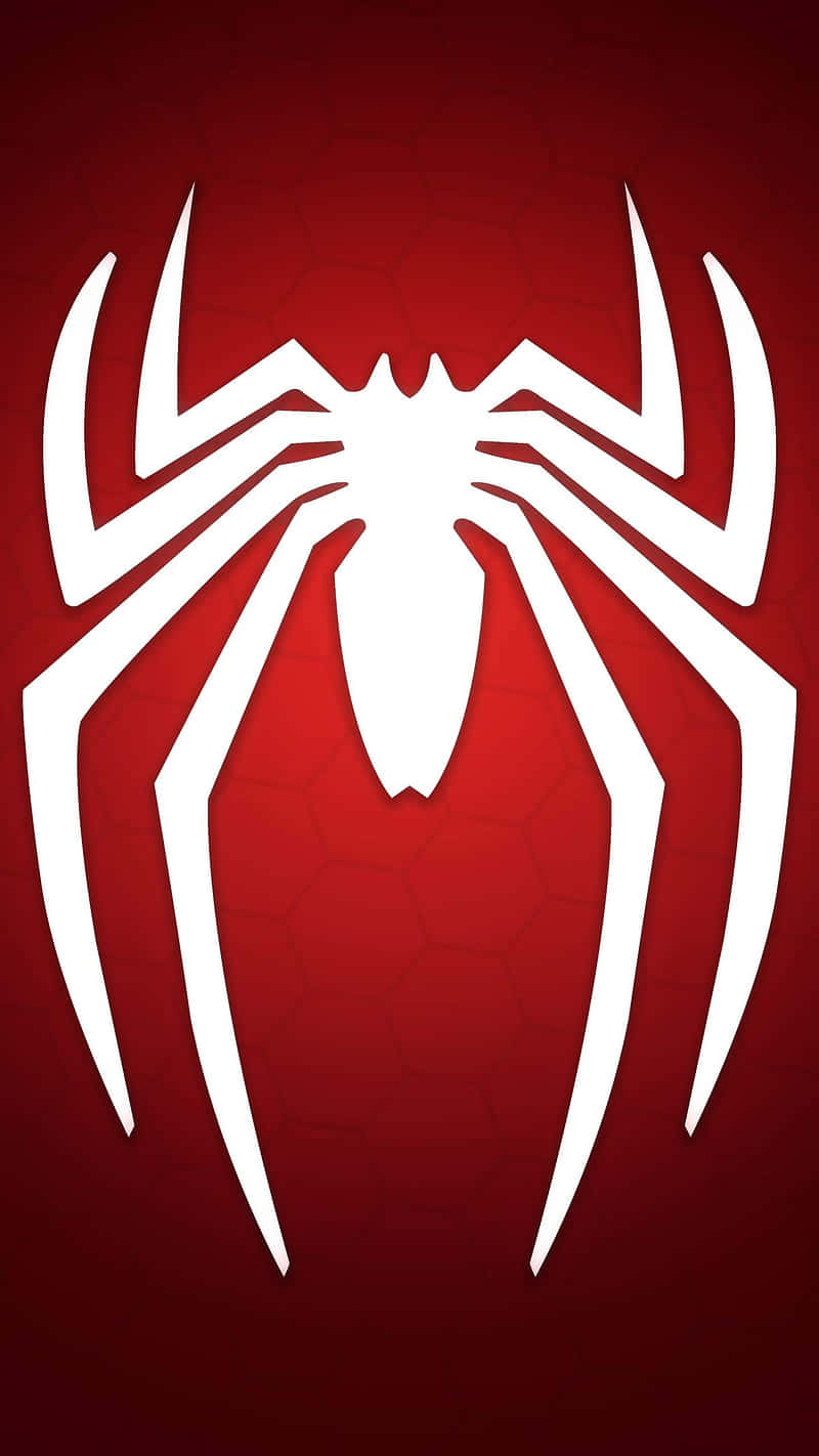 Spider Man Ps4 Logo 桌布 壁紙 — 一個大膽的白色蜘蛛剪影居中於豐富的紅色六邊形圖案背景上。