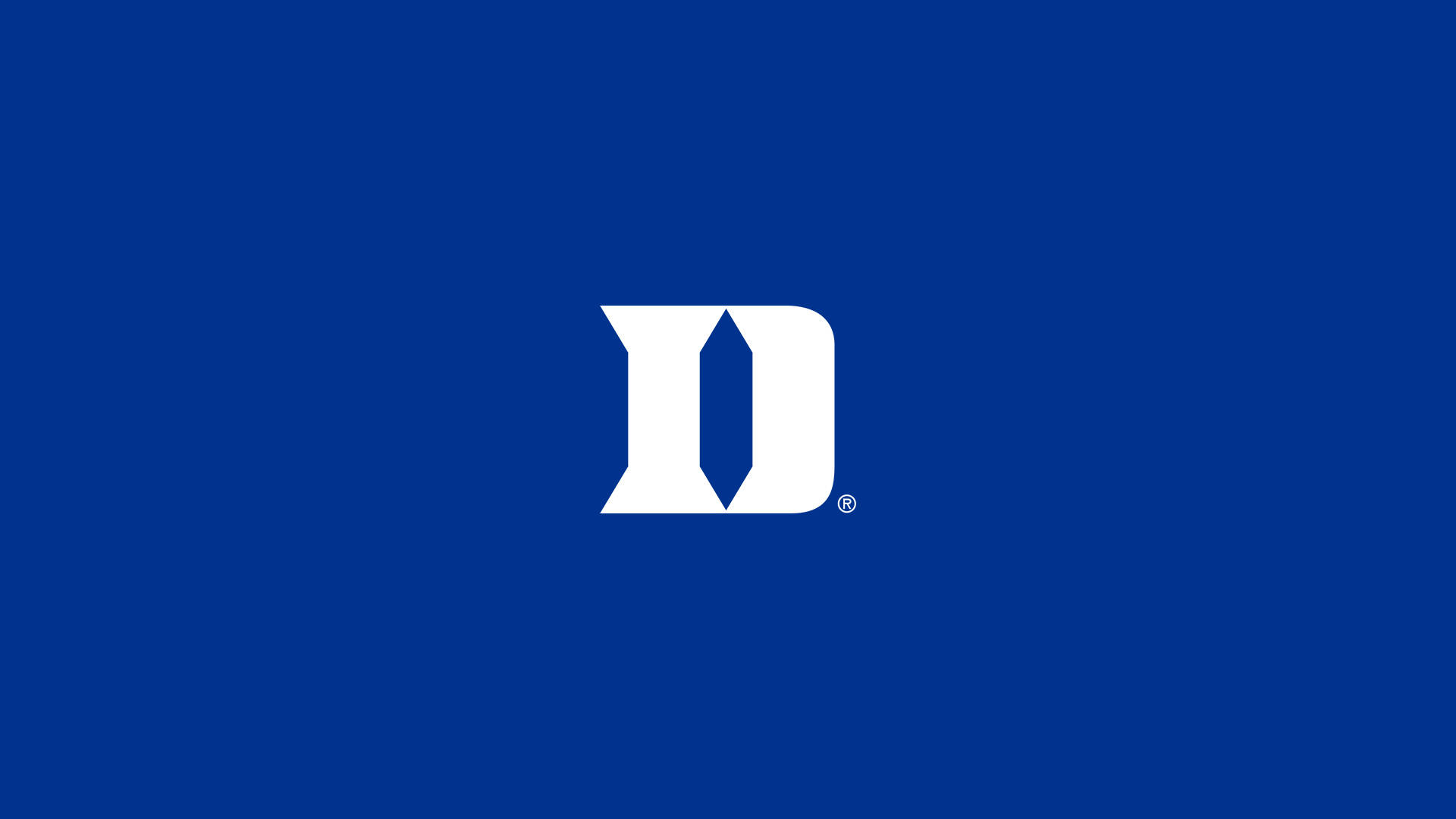 Duke Blue Devils 桌布 壁紙 — 一個大膽的白色風格化D標誌，居中在純皇家藍色背景上。