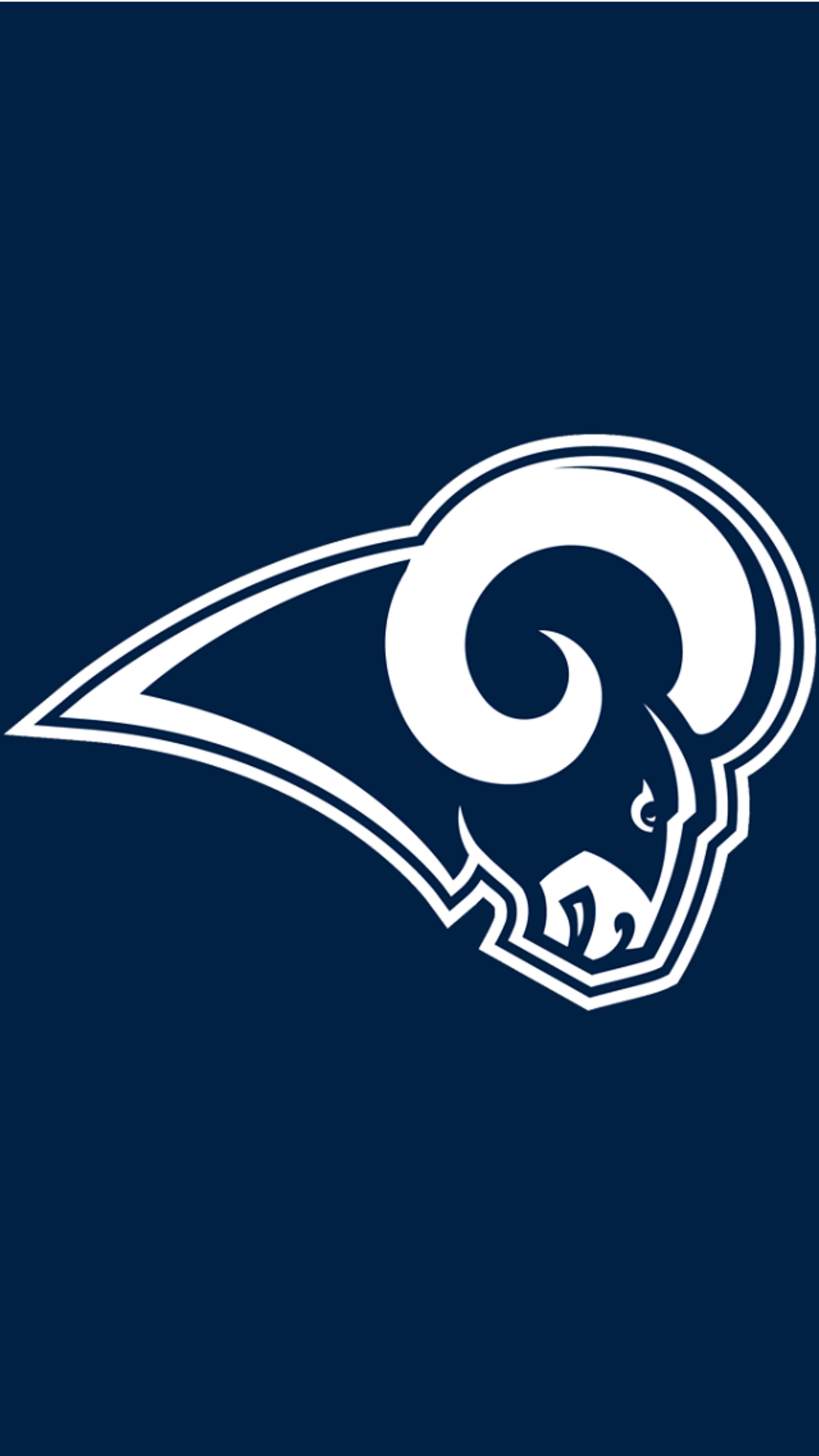 Rams 桌布 壁紙 — 一個大膽的白色風格化公羊頭標誌在純海軍藍背景上突出顯示。