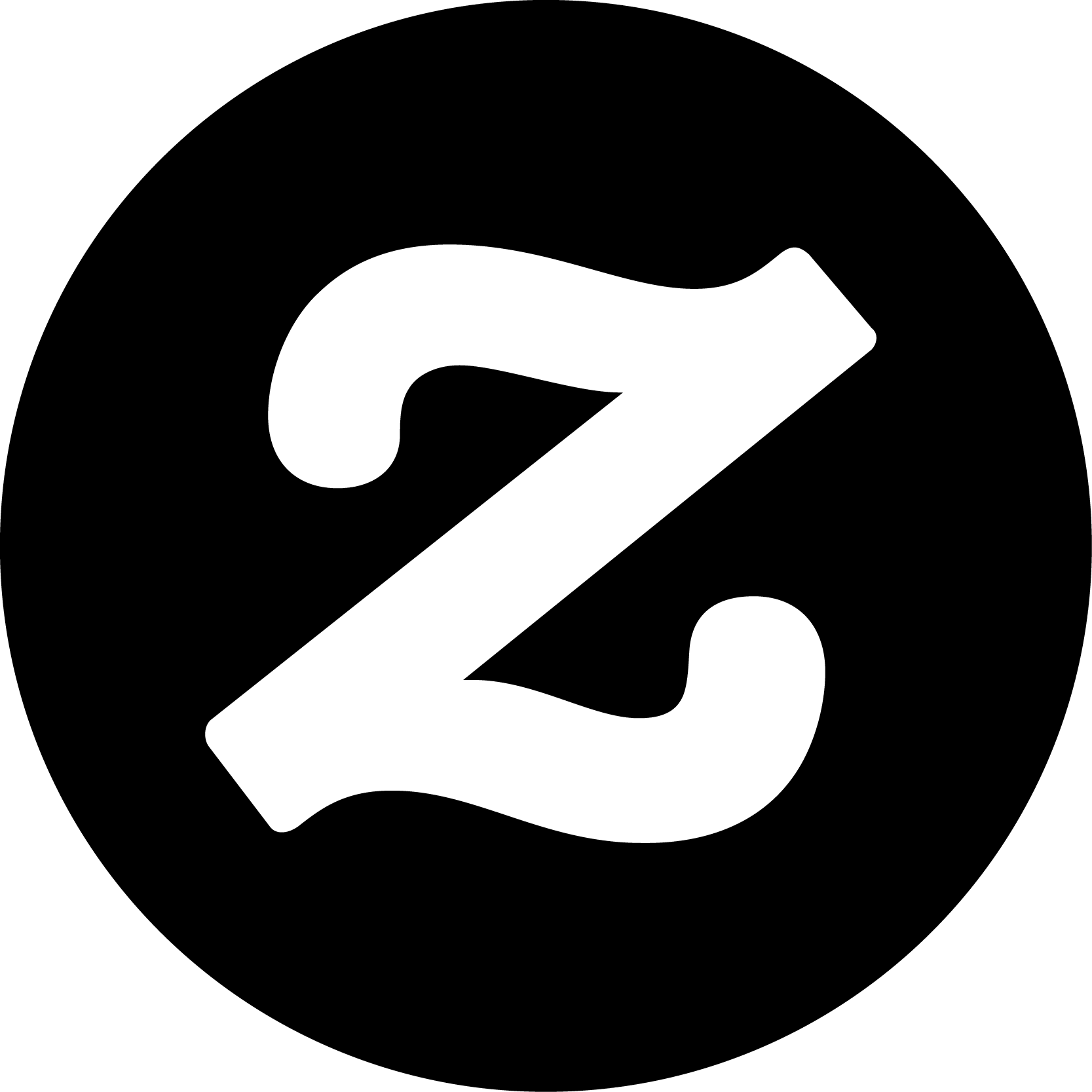 Circle Logo 桌布 壁紙 — 一個大膽的白色風格化字母Z，置於純色背景上的實心黑色圓圈中心。