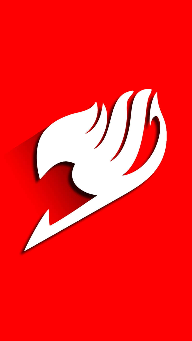 Fairy Tail Logo 桌布 壁紙 — 一個大膽的白色風格化火焰標誌在純紅色背景上投下陰影。