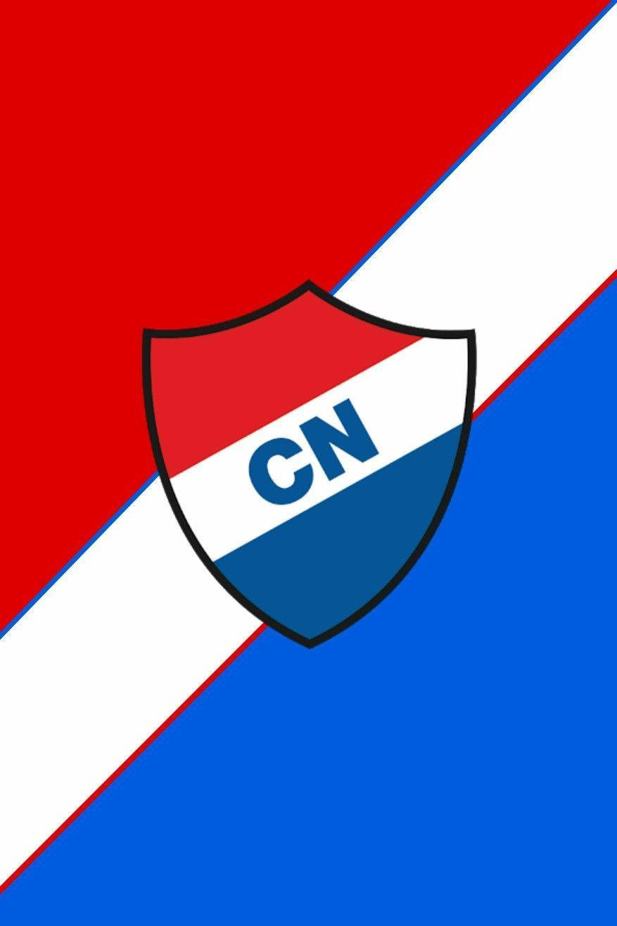 Paraguay 桌布 壁紙 — 一個大膽的盾牌，上面有藍色字母 'CN'，位於對角線紅、白、藍背景的中心。