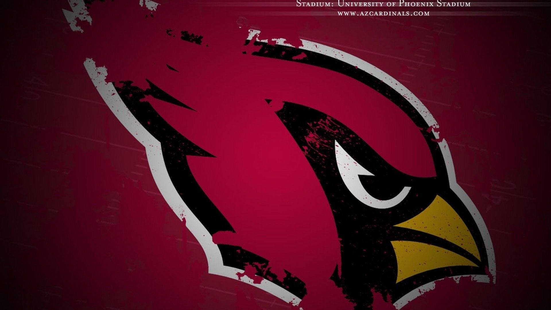 Cardinals 桌布 壁紙 — 一個大膽的破舊亞利桑那紅雀隊標誌，紅色、黑色和黃色在帶有紋理的深紅色背景上。