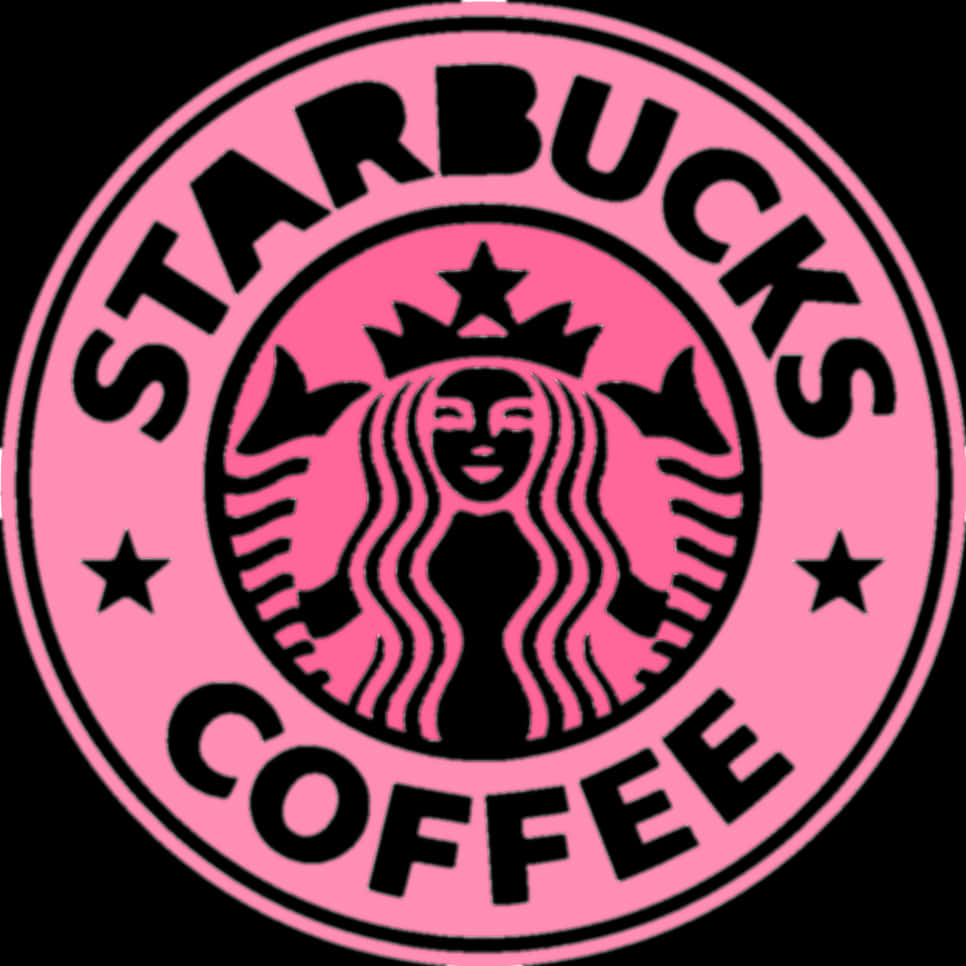 Starbucks Coffee 桌布 壁紙 — 一個大膽的粉紅色Starbucks標誌，帶有黑色文字和女妖剪影，背景為黑色。