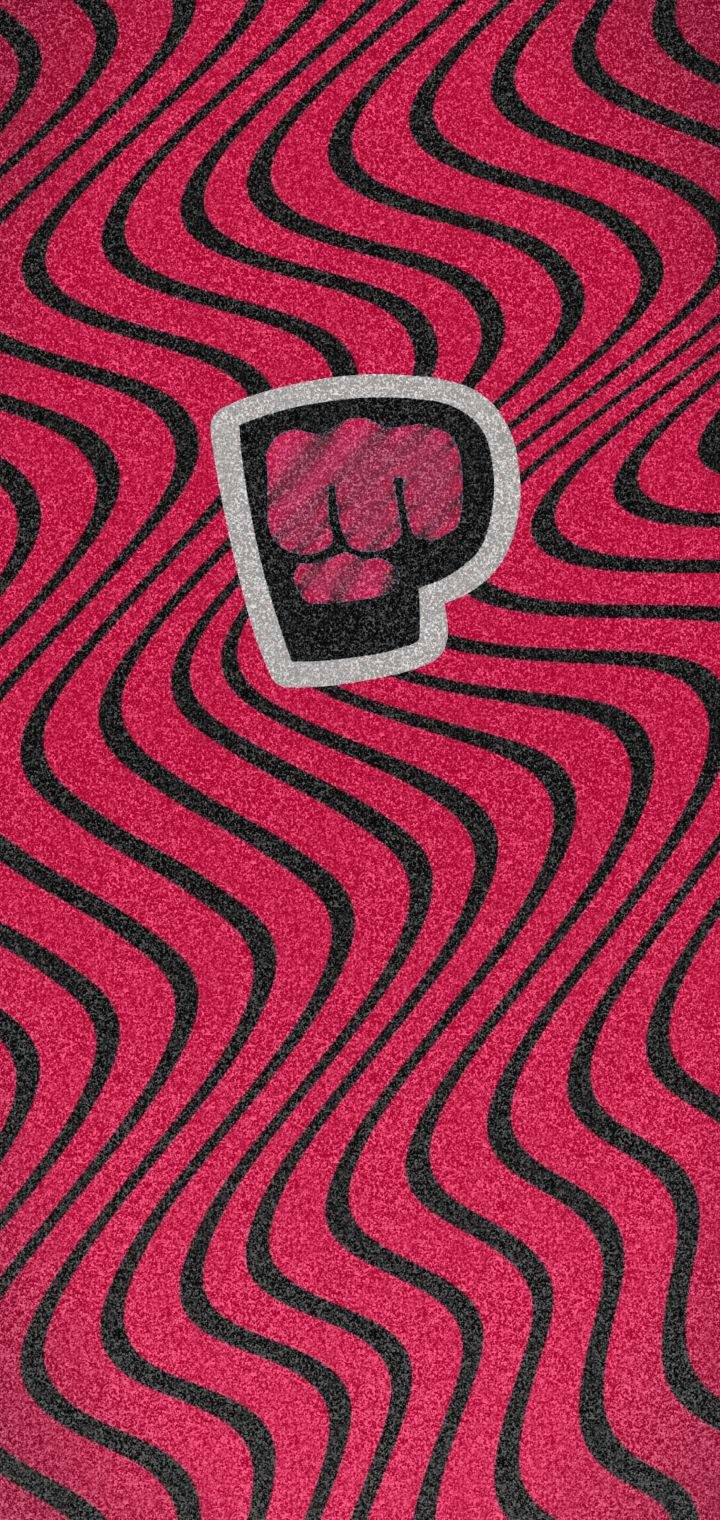 PewDiePie 桌布 壁紙 — 一個大膽的粉紅色拳頭標誌，置於充滿活力的粉紅色和黑色波浪圖案背景中央。
