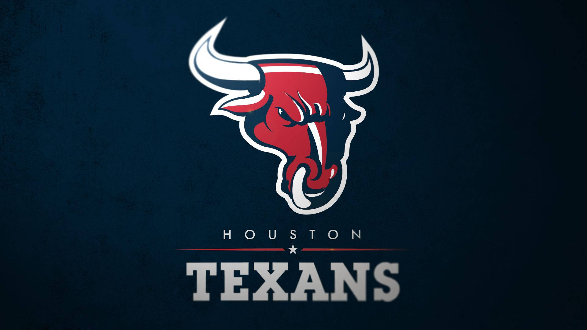 Texans 桌布 壁紙 — 一個大膽的紅、白、藍色休士頓德州人隊標誌，帶有兇猛的牛頭，背景為紋理深藍色。