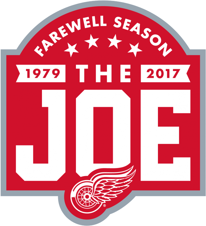 標誌 桌布 壁紙 — 一個大膽的紅白標誌，紀念「The Joe」從1979年到2017年的告別賽季，帶有星星和有翼輪子徽章。