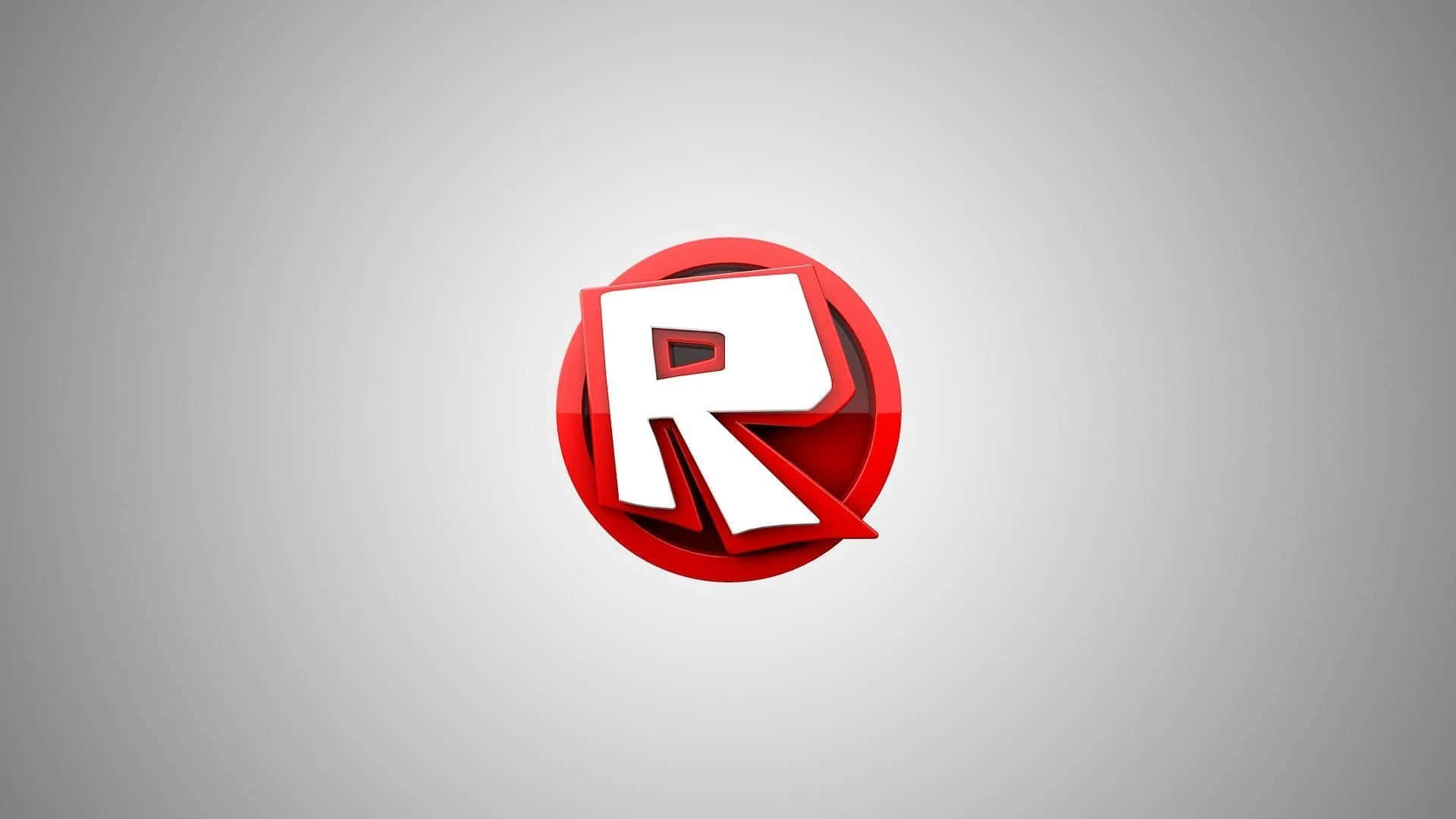 Roblox 桌布 壁紙 — 一個大膽的紅白風格化R標誌，具有3D立體深度，居中於柔和的灰色漸變背景上。
