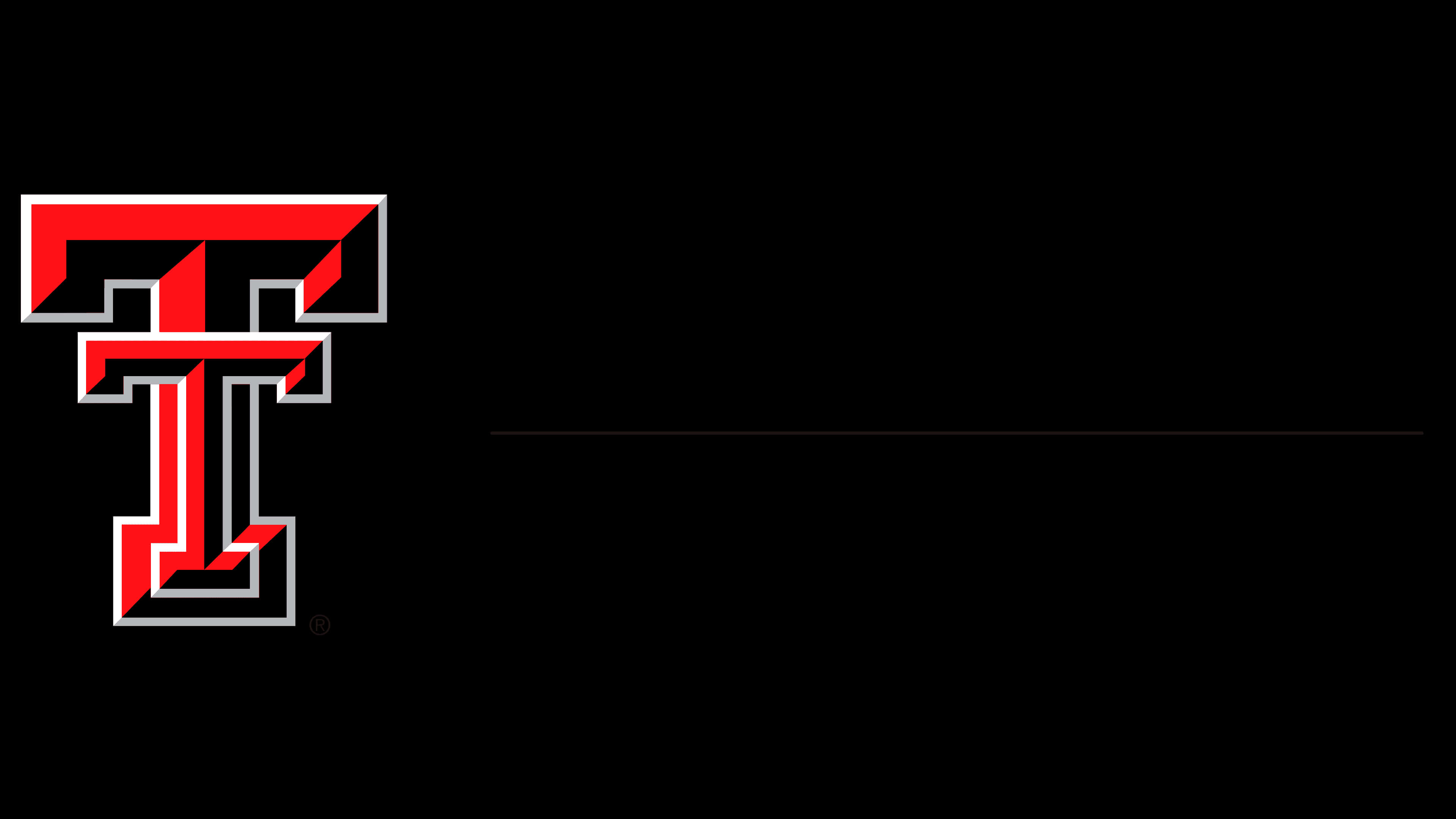 Texas Tech 桌布 壁紙 — 一個大膽的紅白風格化T標誌在純黑色背景上脫穎而出。