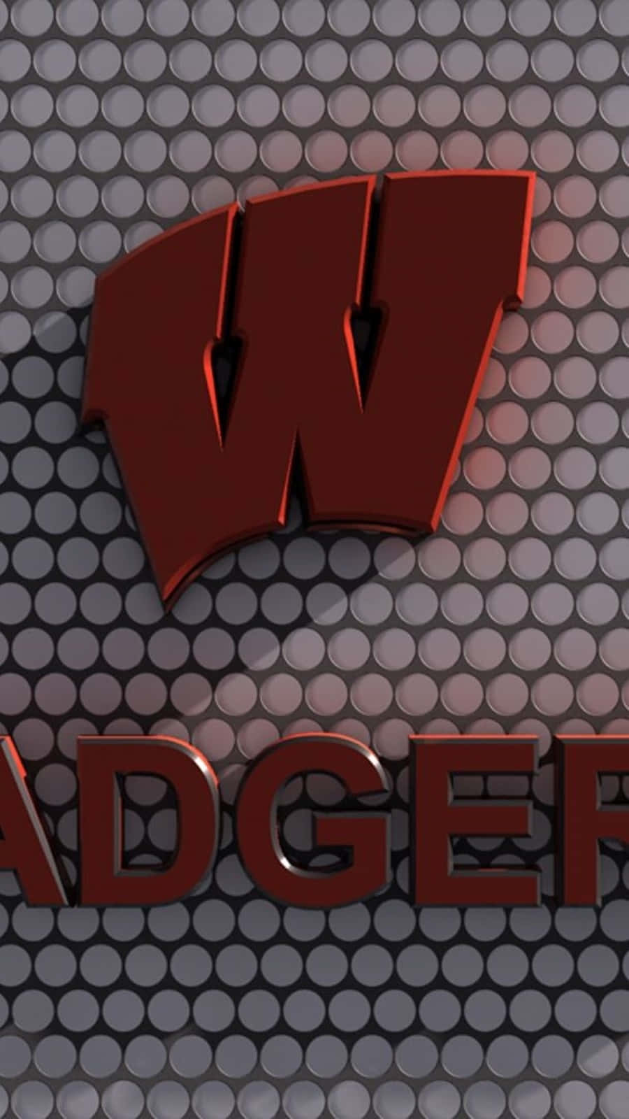 Wisconsin Badgers 桌布 壁紙 — 一個大膽的紅色 3D 威斯康辛獾隊標誌在帶有微妙照明的金屬穿孔灰色背景上脫穎而出。