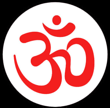 Om 桌布 壁紙 — 一個大膽的紅色 Om 符號，位於白色圓圈中央，襯以純黑背景。