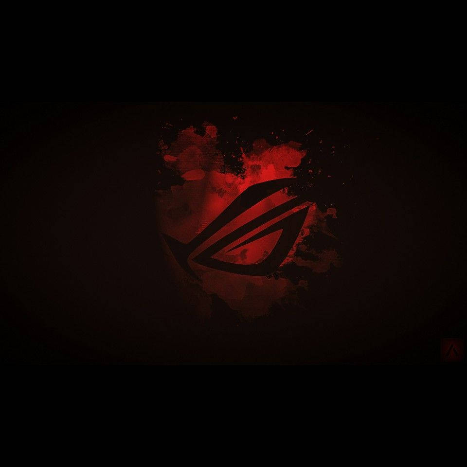 Rog 桌布 壁紙 — 一個大膽的紅色 ROG 標誌從黑色背景上的深色飛濺中浮現，帶有粗糙紋理效果。