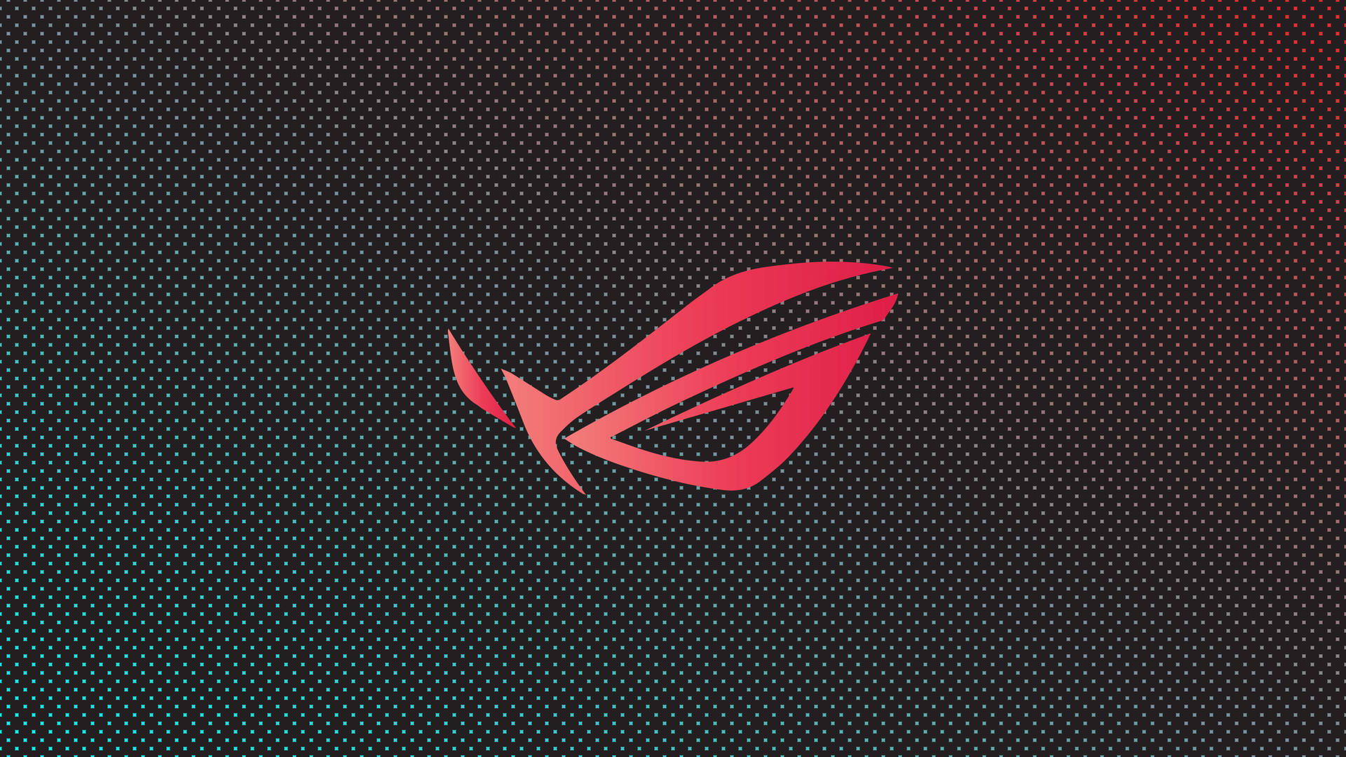 紅色 ROG 遊戲標誌，位於帶有點狀圖案的深色漸變背景上。