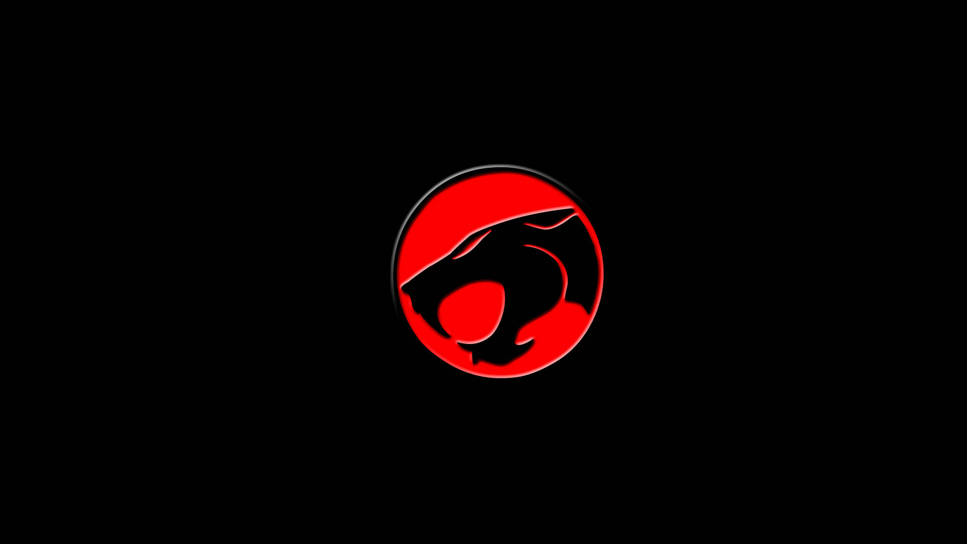 Thundercats 桌布 壁紙 — 一個大膽的紅色 Thundercats 標誌在純黑色背景上發光，帶有微妙的金屬邊框。