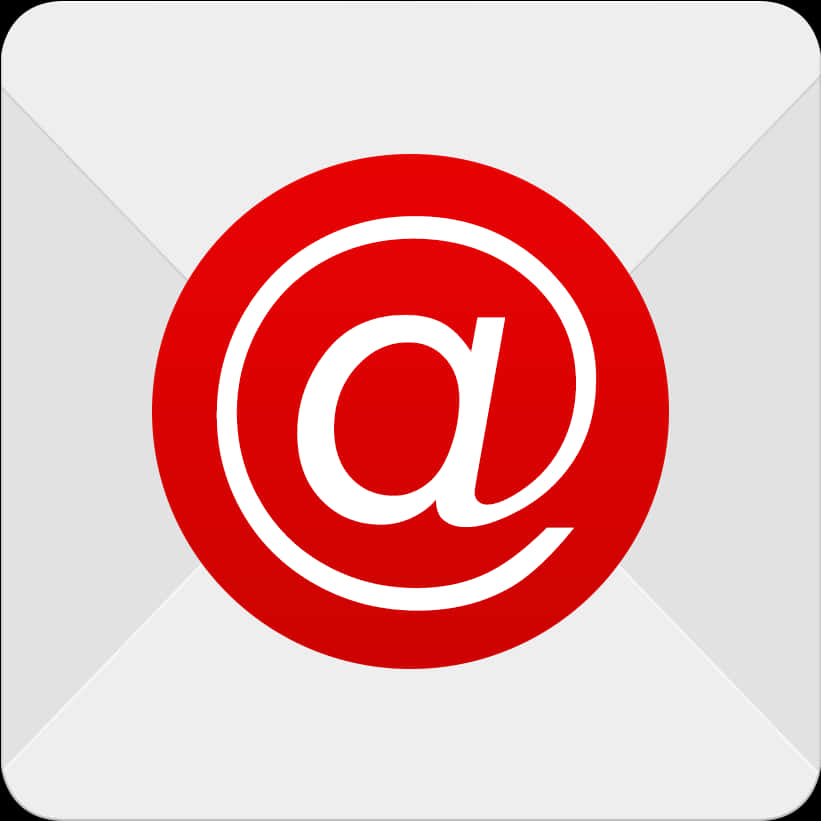 Email 桌布 壁紙 — 一個大膽的紅色@符號居中於淺灰色信封圖示上，帶有柔和陰影。