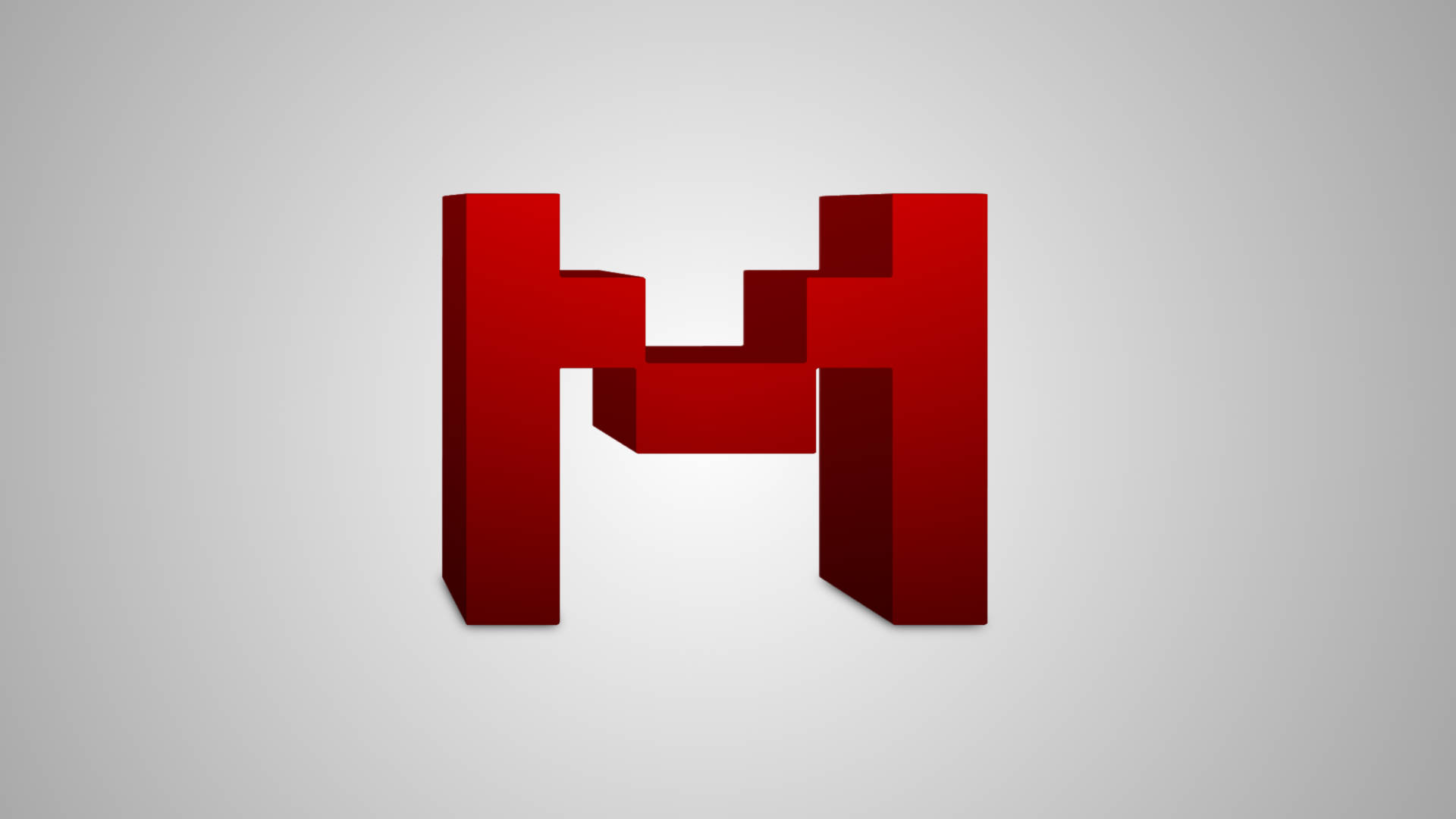 Markiplier 桌布 壁紙 — 一個大膽的紅色3D字母M，帶有塊狀幾何形狀，居中於柔和的灰色漸變背景上。