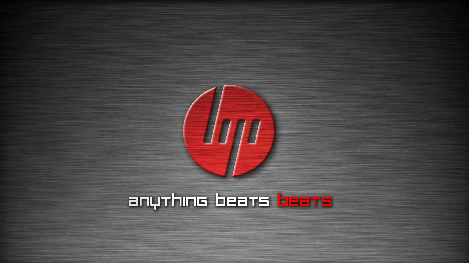 Hp Laptop 桌布 壁紙 — 一個大膽的紅色Beats標誌，帶有拉絲金屬質感，在深灰色背景上，標語是anything beats beats。