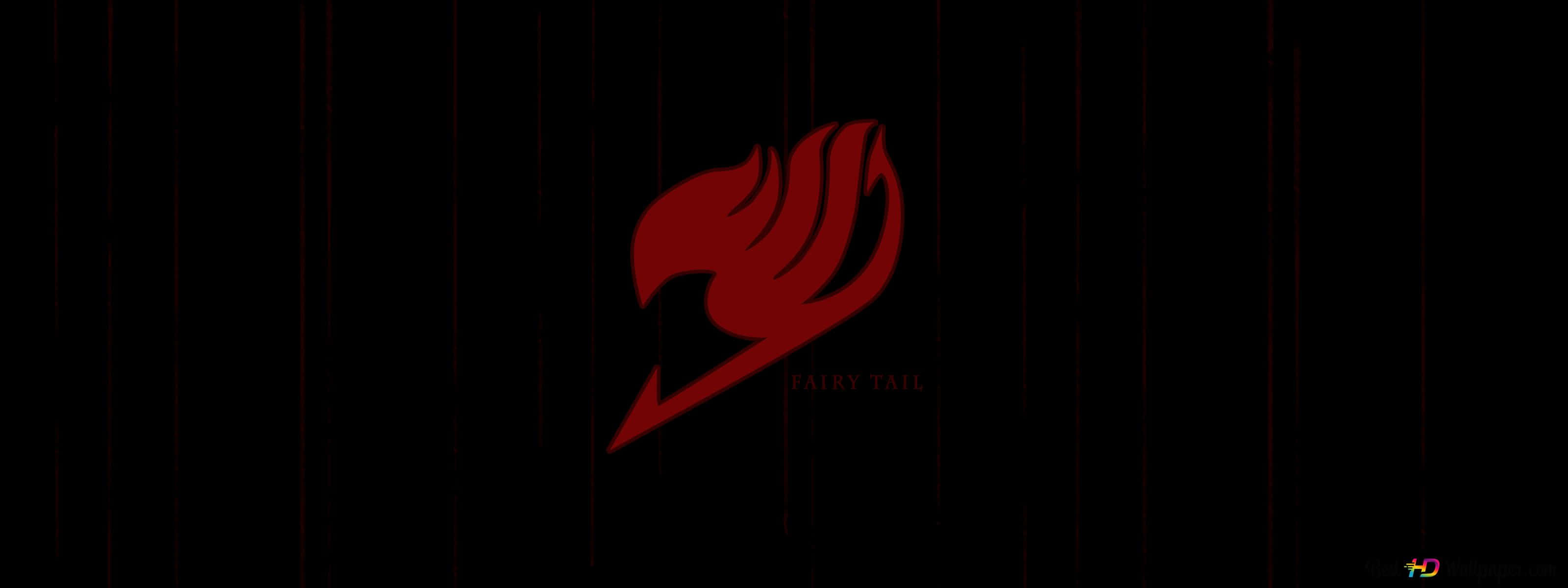 Fairy Tail Logo 桌布 壁紙 — 一個大膽的紅色Fairy Tail標誌在黑色背景上發光，帶有微妙的垂直紅色條紋。