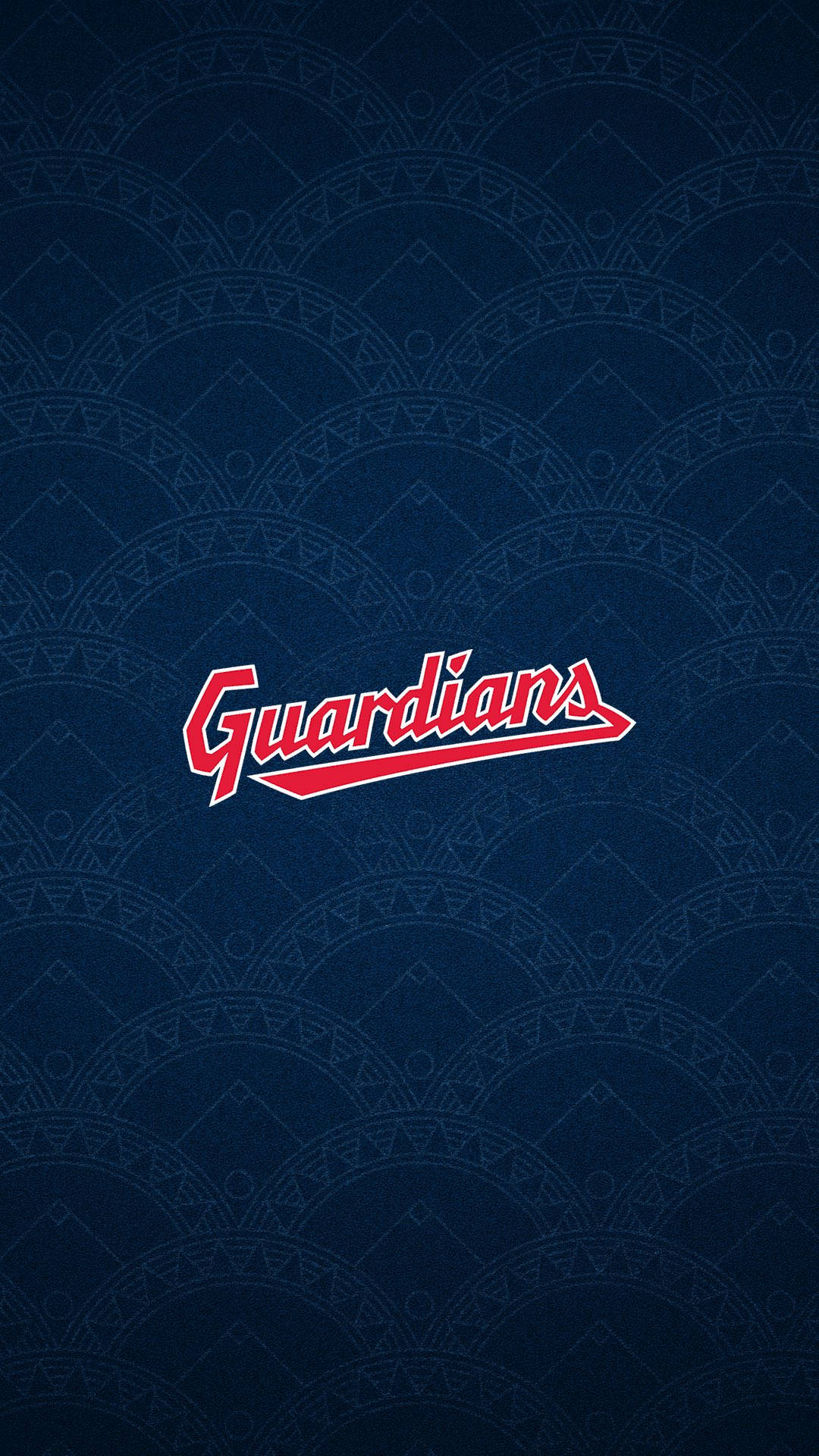Cleveland Guardians 桌布 壁紙 — 一個大膽的紅色Guardians標誌，居中放置在帶有微妙幾何波浪圖案的深藍色背景上。