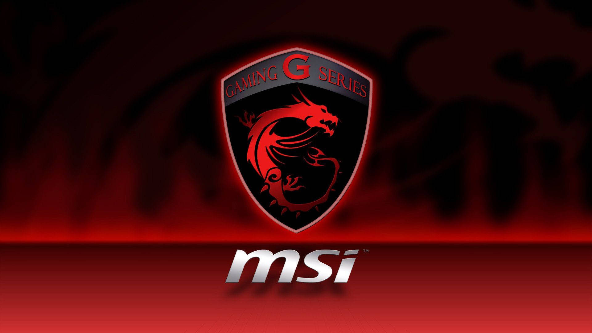 Msi Gaming 桌布 壁紙 — 一個大膽的紅色MSI Gaming G Series標誌，中央帶有龍形徽章，背景為深紅色漸變。