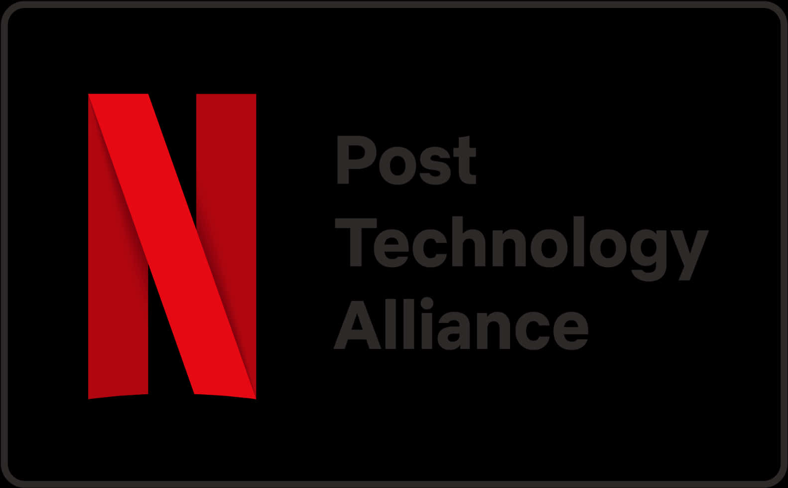Netflix 桌布 壁紙 — 一個大膽的紅色Netflix標誌旁邊有灰色文字寫著Post Technology Alliance，背景為黑色。