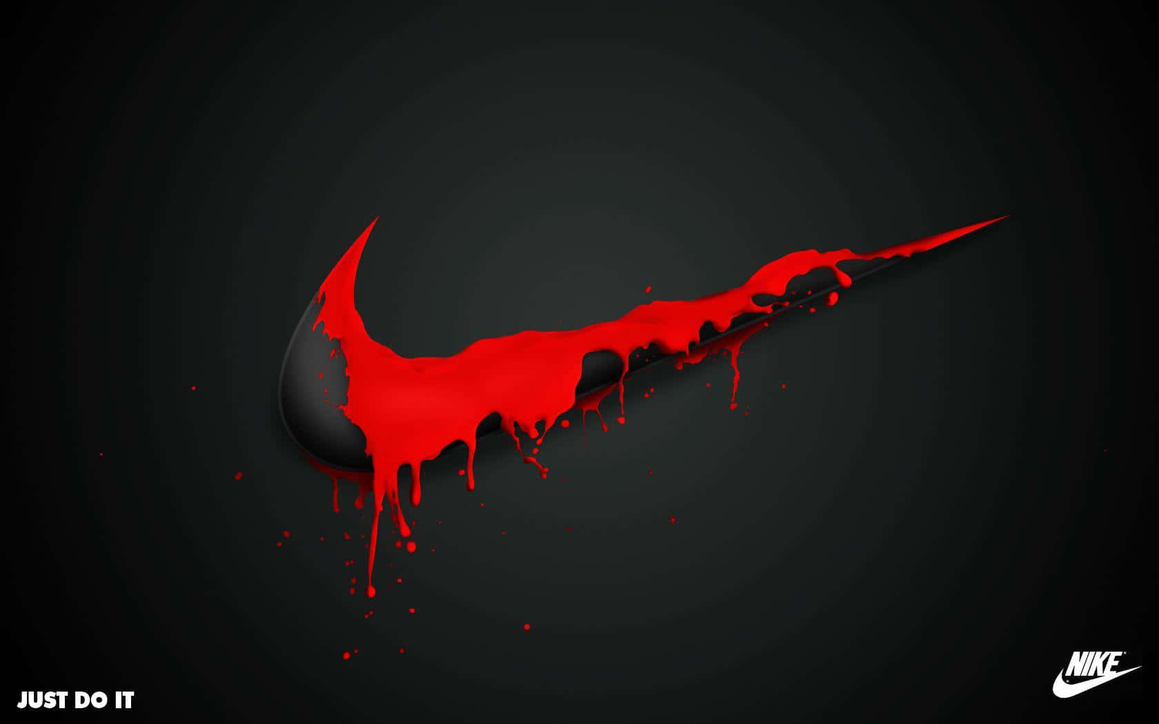 Drip 桌布 壁紙 — 一個大膽的紅色Nike勾勾像油漆一樣滴落在深色漸變背景上，並帶有白色的口號just do it。