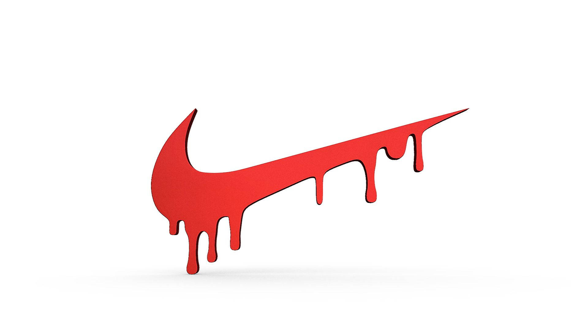 Swoosh 桌布 壁紙 — 一個大膽的紅色Nike勾勾標誌像油漆一樣滴落在帶有柔和陰影的純白背景上。