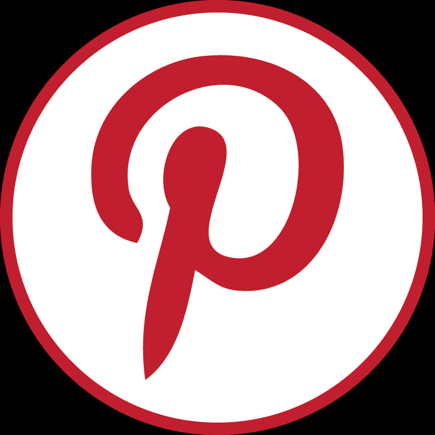 Pinterest Logo 桌布 壁紙 — 一個大膽的紅色Pinterest標誌，白色圓圈內有一個風格化的「p」，背景為黑色。