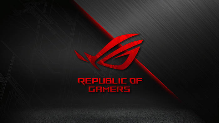 深色紋理背景上的紅色Republic of Gamers標誌