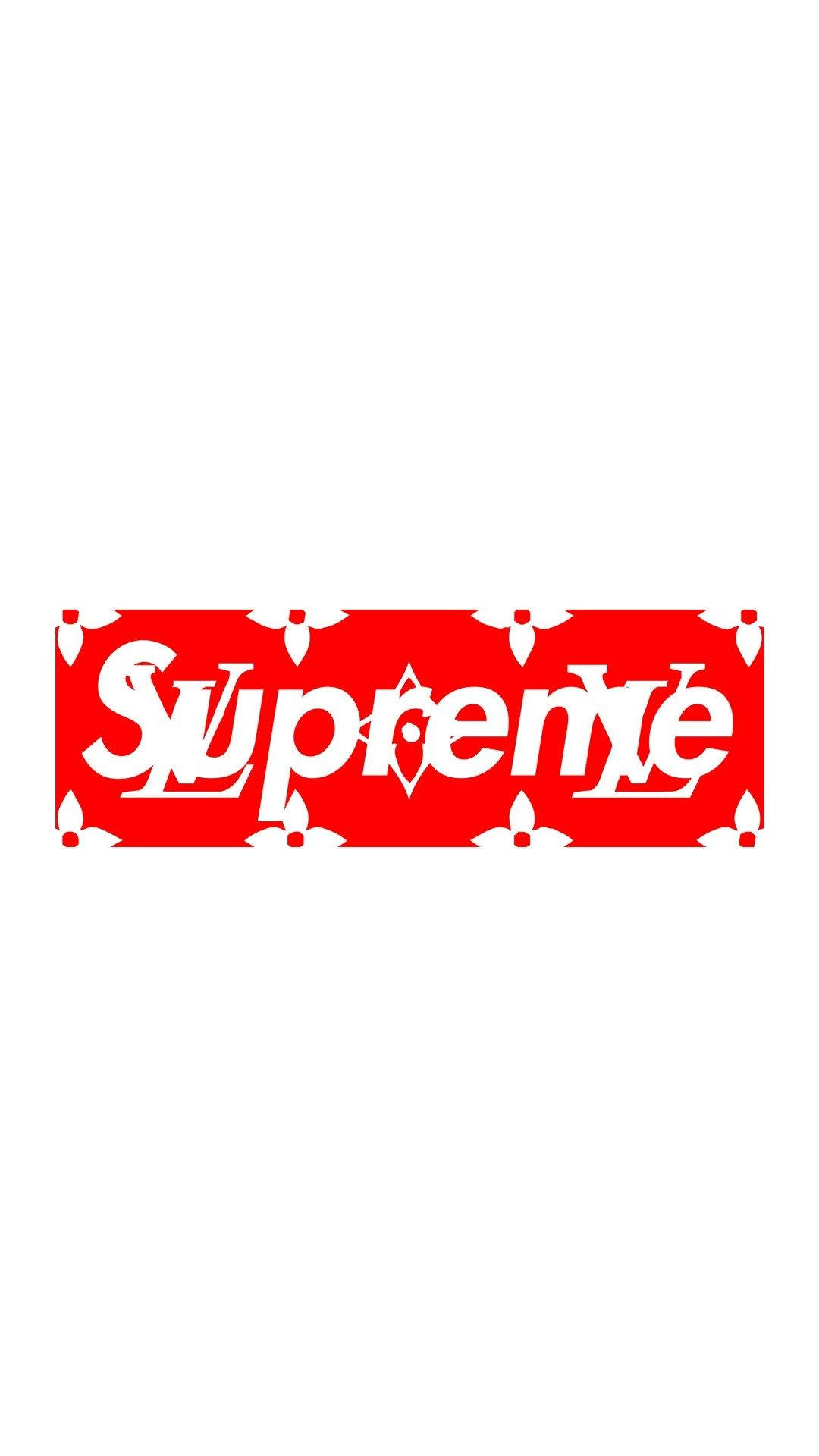 Red Supreme 桌布 壁紙 — 一個大膽的紅色Supreme標誌，帶有白色鳶尾花圖案，位於純白色背景上。