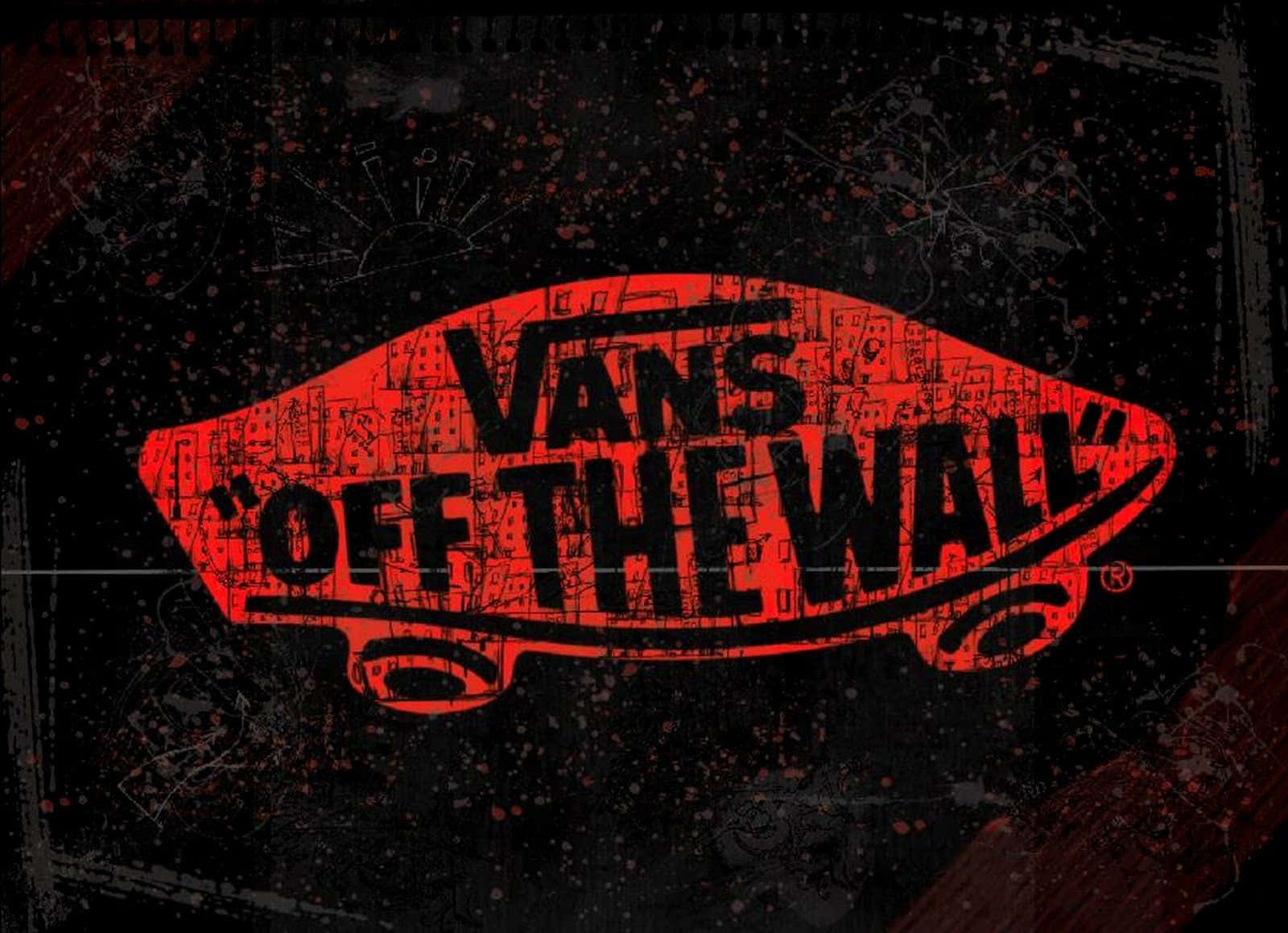 桌布 壁紙 — 一個大膽的紅色Vans Off The Wall標誌，在粗糙的黑色背景上濺滿油漆。