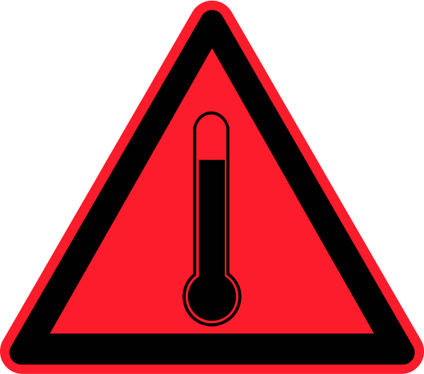 Temperature 桌布 壁紙 — 一個大膽的紅色三角形警告標誌，帶有黑色溫度計圖標，表示高溫危險。
