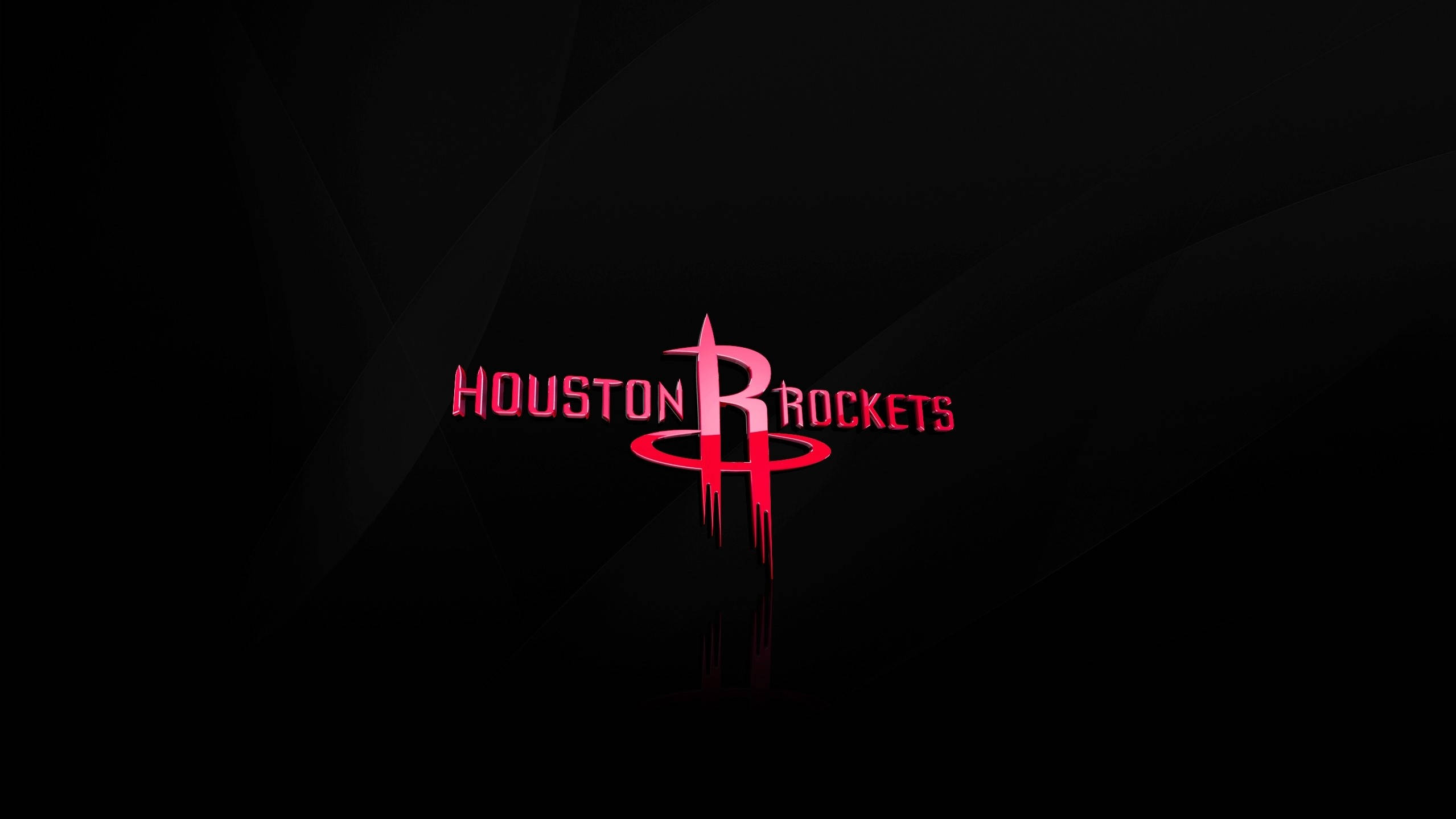 Houston Rockets 桌布 壁紙 — 一個大膽的紅色休士頓火箭隊標誌在時尚的黑色幾何背景上發光，帶有微妙的燈光條紋。