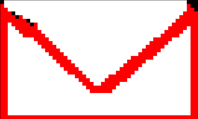 Gmail Logo 桌布 壁紙 — 一個大膽的紅色像素化信封圖示，位於乾淨的白色背景上，具有銳利的數位邊緣。