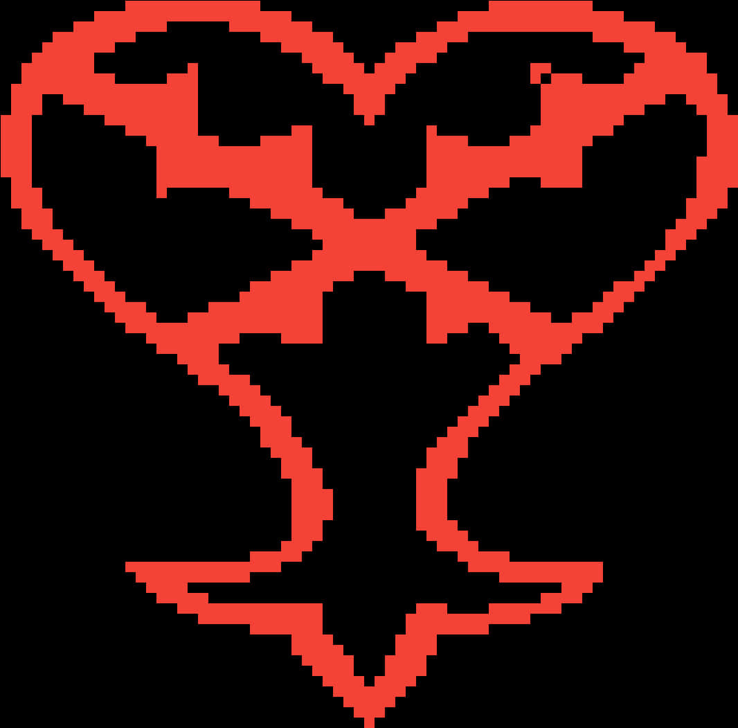 Heart Tattoo 桌布 壁紙 — 一個大膽的紅色像素心形，內部有風格化的十字架，置於純黑色背景上。