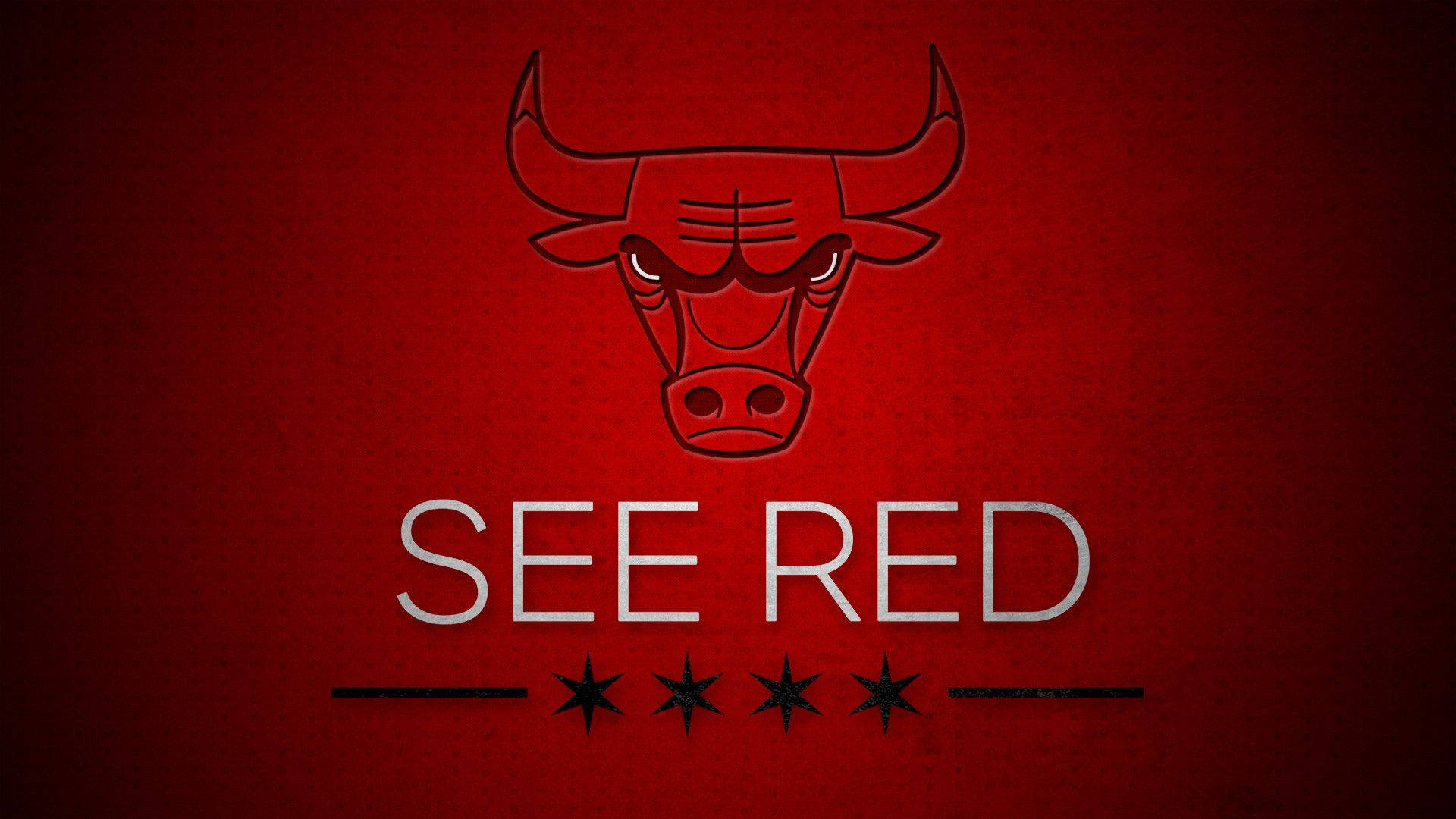芝加哥公牛 桌布 壁紙 — 一個大膽的紅色公牛標誌，帶有「SEE RED」文字和四顆星，位於有紋理的深紅色背景上。