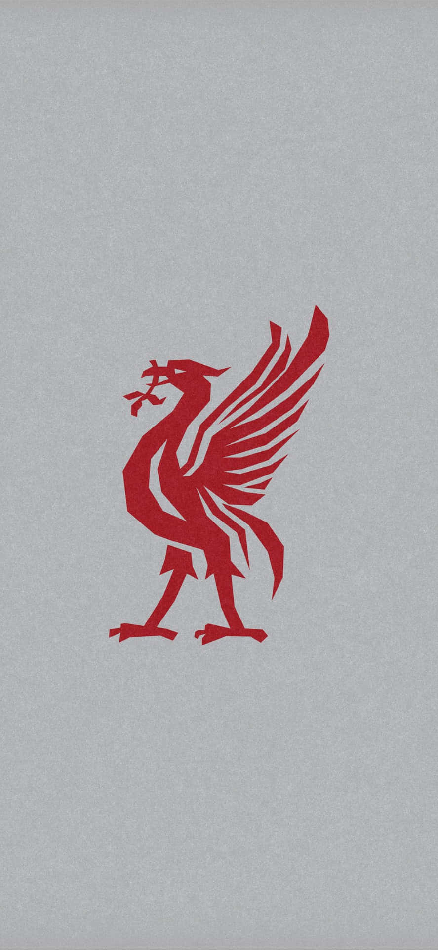 Liverpool iPhone 桌布 壁紙 — 一個大膽的紅色利弗鳥標誌居中放置在帶有紋理的灰色背景上，採用極簡圖形風格。