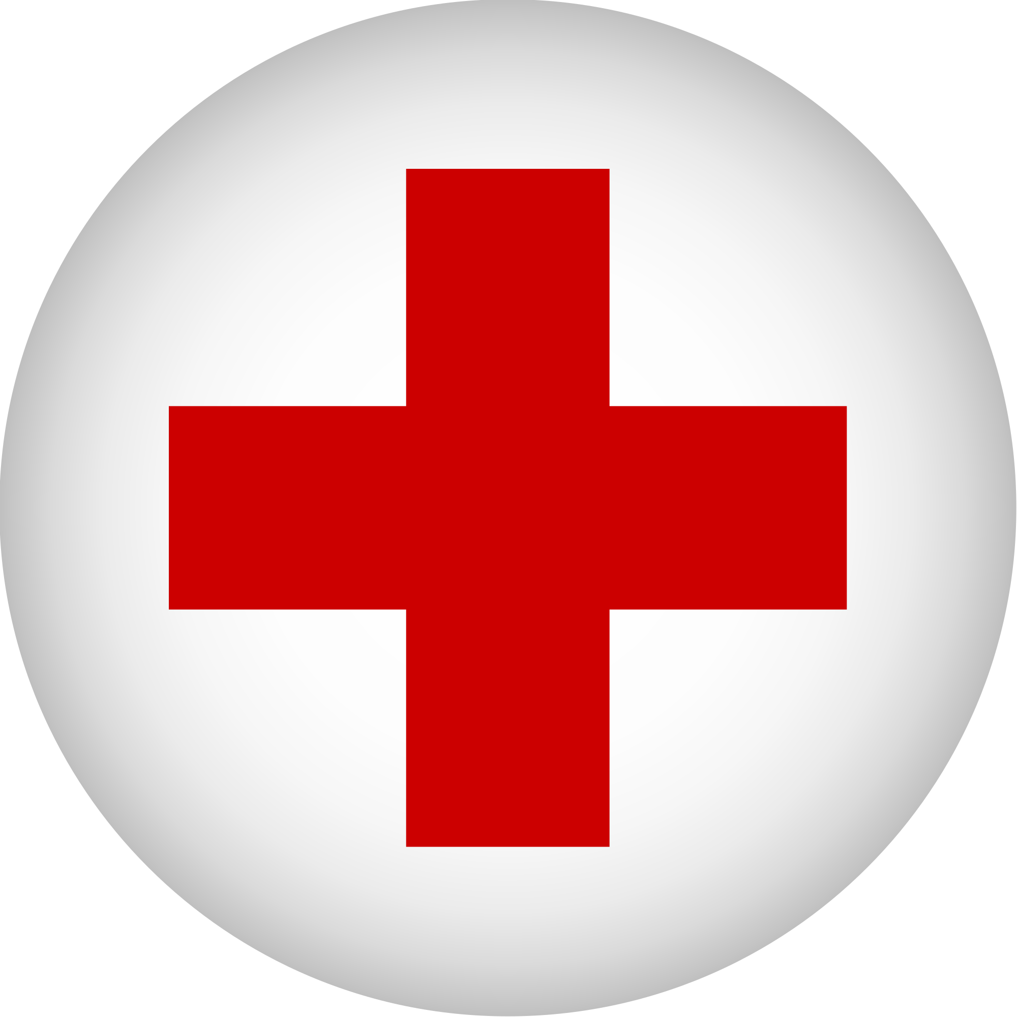 Red Cross 桌布 壁紙 — 一個大膽的紅色十字架位於白色圓形背景中央，帶有微妙的陰影，背景為黑色。