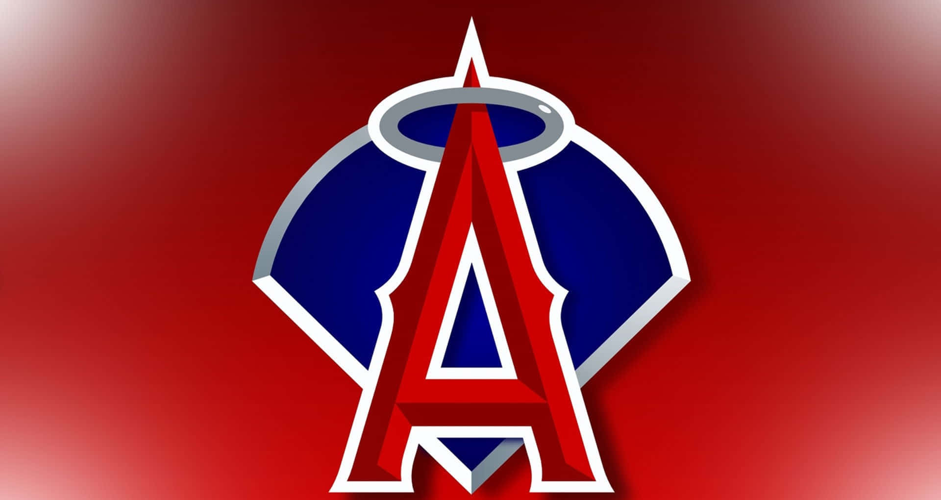 MLB Teams 桌布 壁紙 — 一個大膽的紅色和藍色風格化的 'A'，帶有銀色光環，襯托漸變紅色背景。