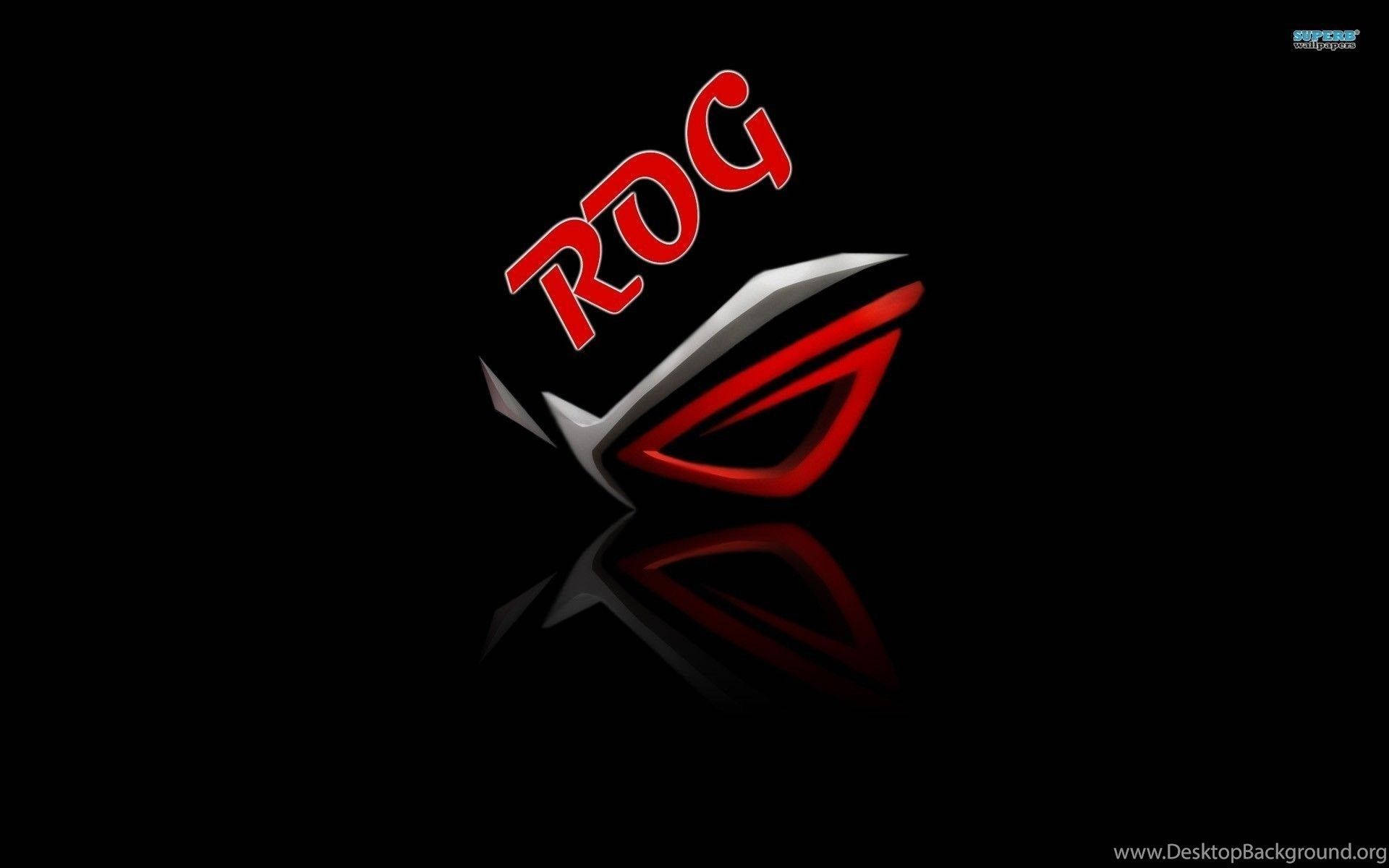 Rog 桌布 壁紙 — 一個大膽的紅色和銀色 ROG 標誌在黑色背景上發光，下方有微妙的倒影。