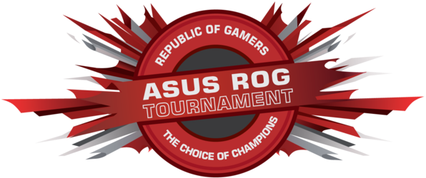 Asus Logo 桌布 壁紙 — 一個大膽的紅色和銀色ASUS ROG錦標賽標誌，帶有爆炸性光線和冠軍文字。