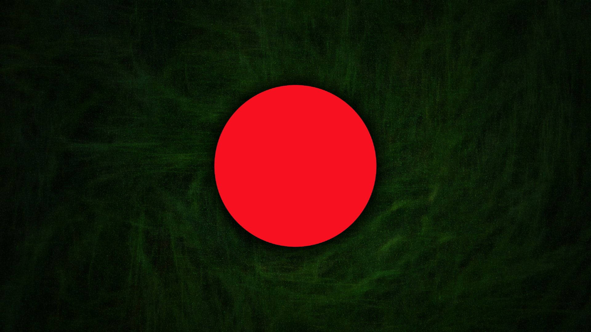 Bangladesh 桌布 壁紙 — 一個大膽的紅色圓圈，居中於帶有細微筆觸圖案的紋理深綠色背景上。
