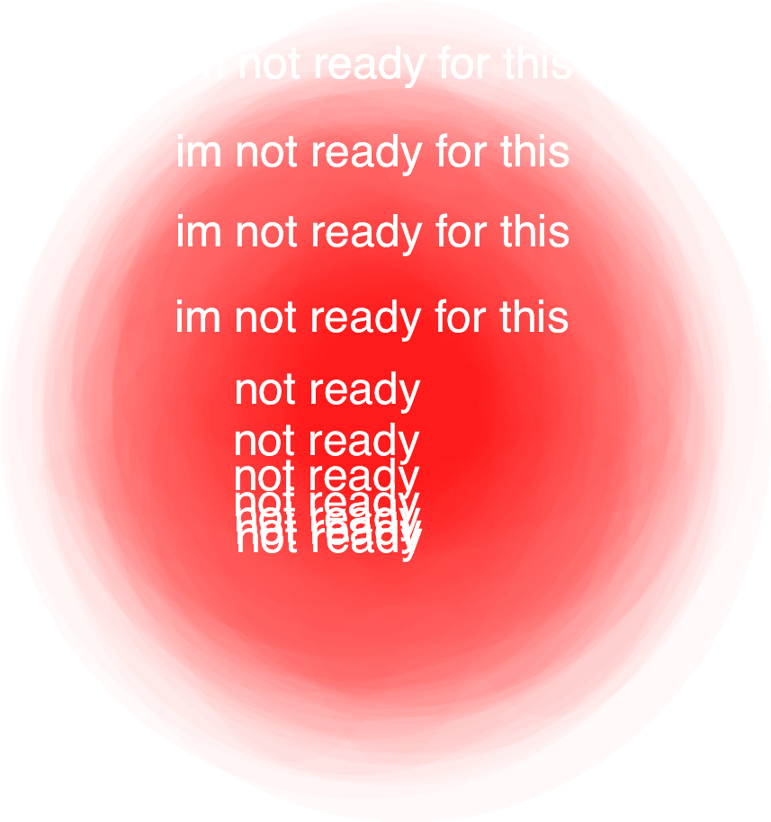 Cyber 桌布 壁紙 — 一個大膽的紅色圓圈，帶有重複的黑色文字，寫著「im not ready for this」，背景為黑色。
