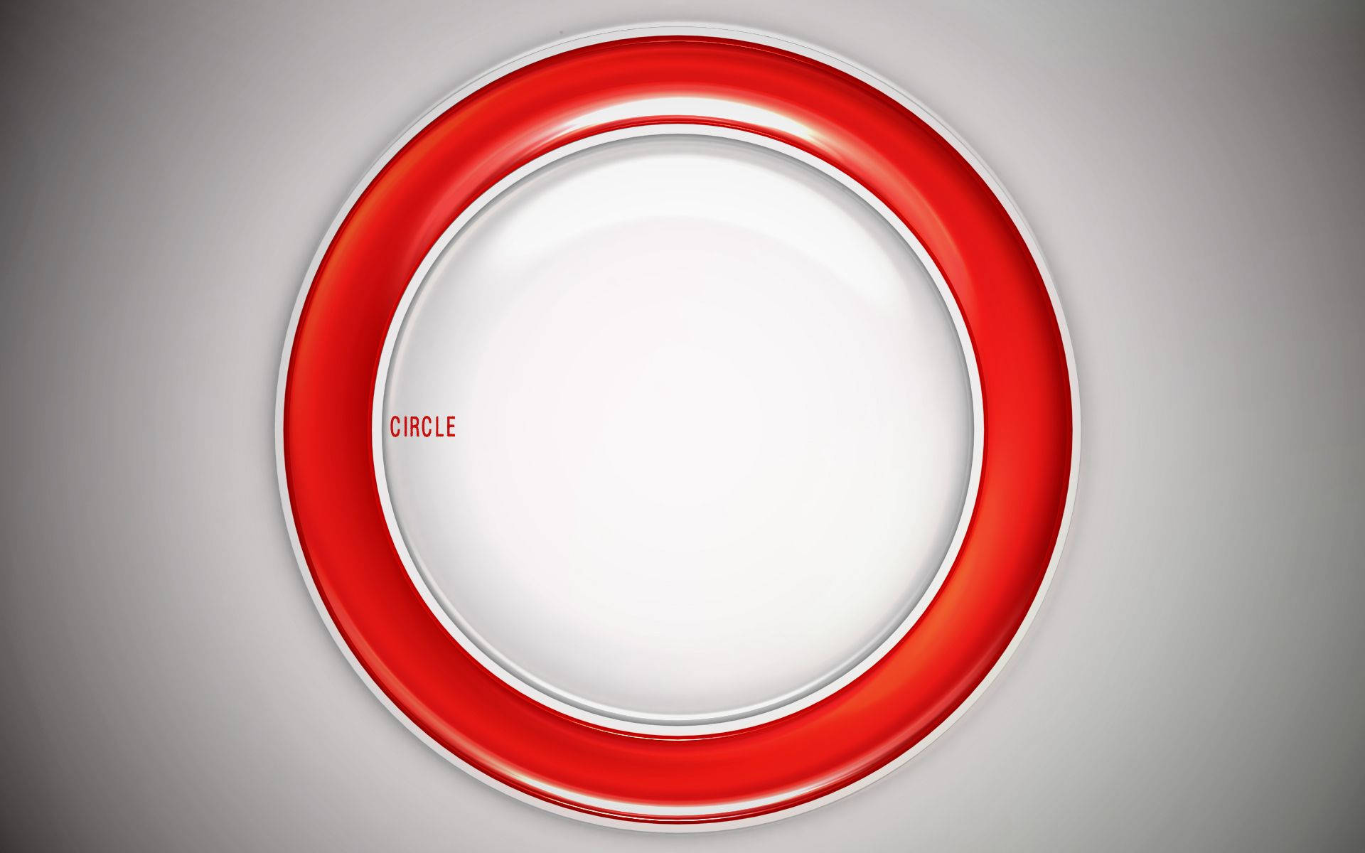 筆電 桌布 壁紙 — 一個大膽的紅色圓形框架，中間有紅色文字「circle」，位於中性灰色背景上。