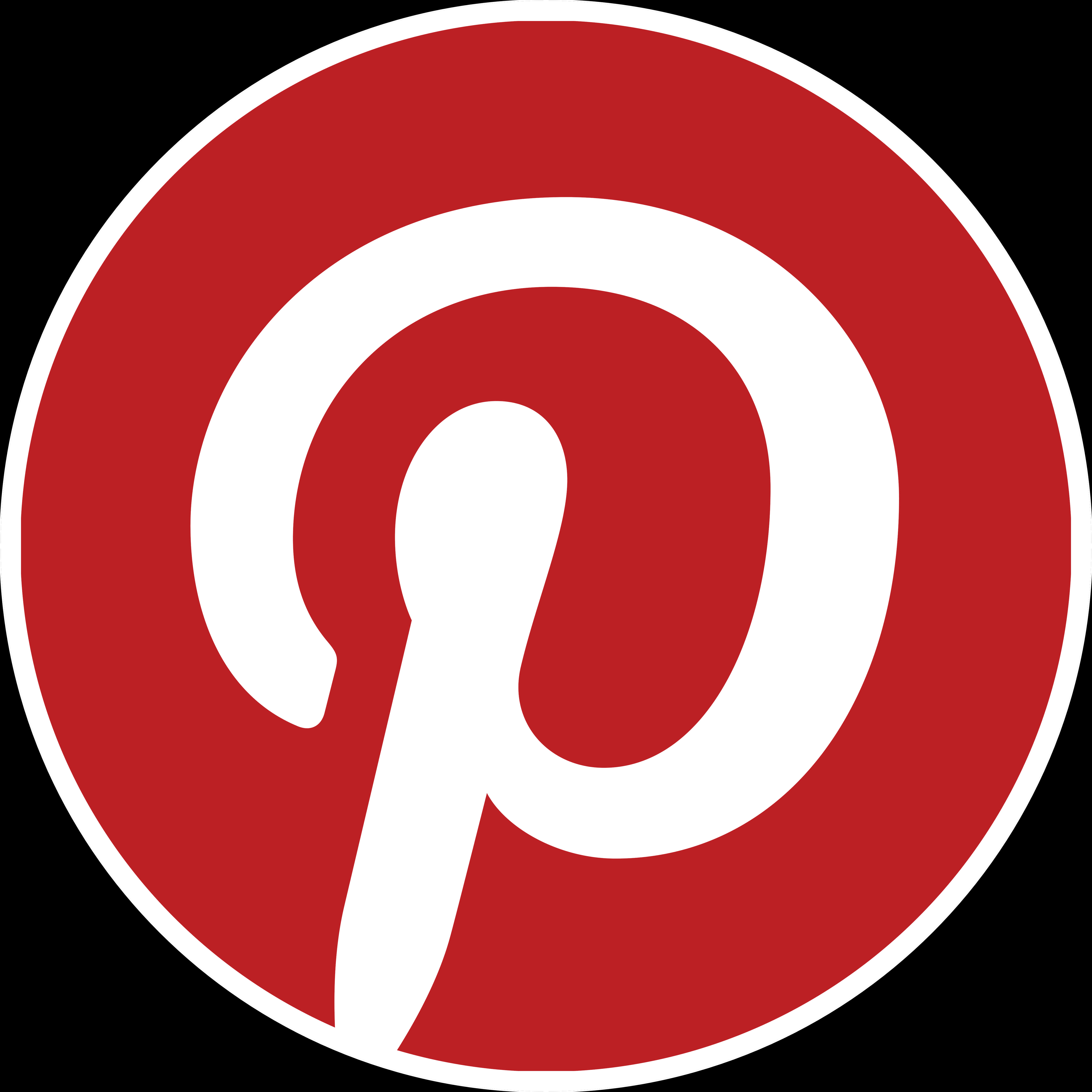 Pinterest Logo 桌布 壁紙 — 一個大膽的紅色圓形標誌，中央有一個白色風格化的 picon 符號，背景為黑色。