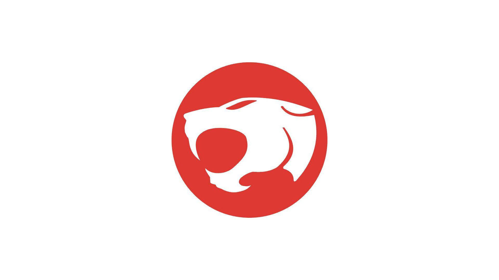 Thundercats 桌布 壁紙 — 一個大膽的紅色圓形標誌，在純白色背景上有一個風格化的白色老虎頭側面輪廓。