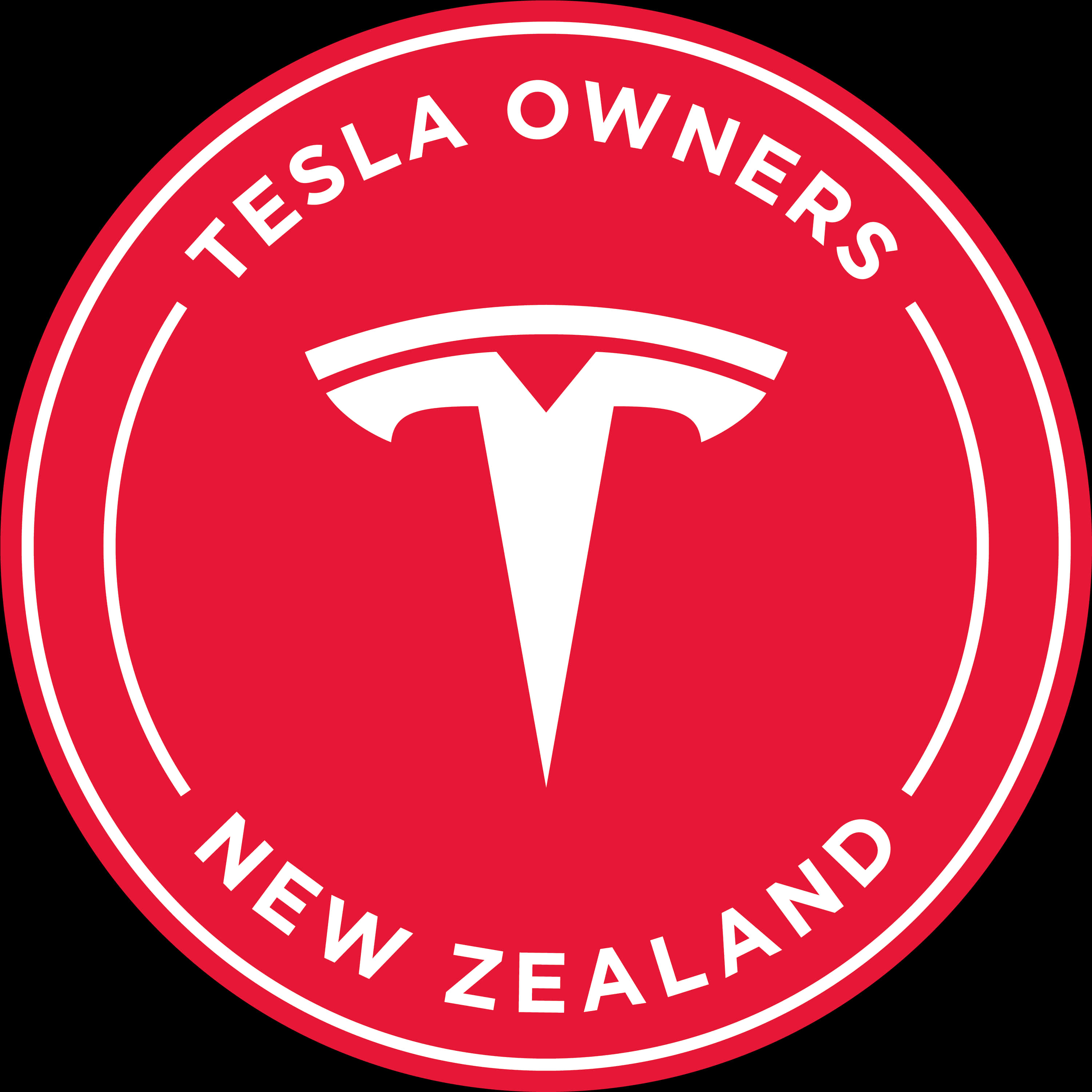Logo Design 桌布 壁紙 — 一個大膽的紅色圓形標誌，帶有白色Tesla標誌和文字Tesla Owners New Zealand。