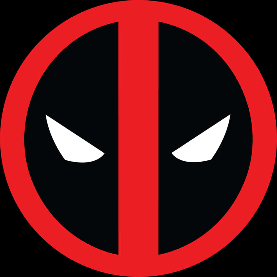 Deadpool Mask 桌布 壁紙 — 一個大膽的紅色圓形標誌，帶有黑色中心和白色棱角眼睛，背景為黑色。