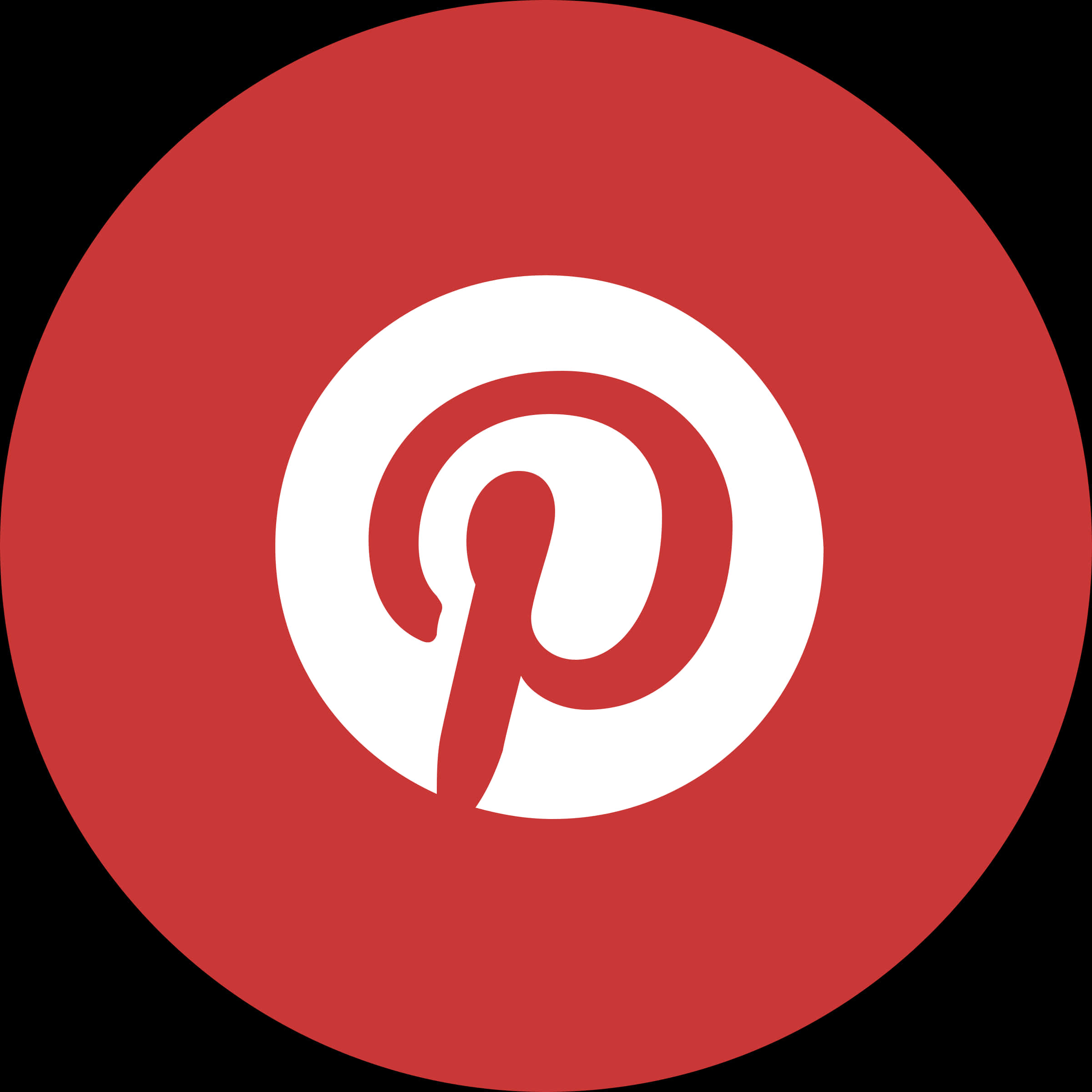 Pinterest Logo 桌布 壁紙 — 一個大膽的紅色圓形標誌，黑色背景上有一個白色風格化的p。